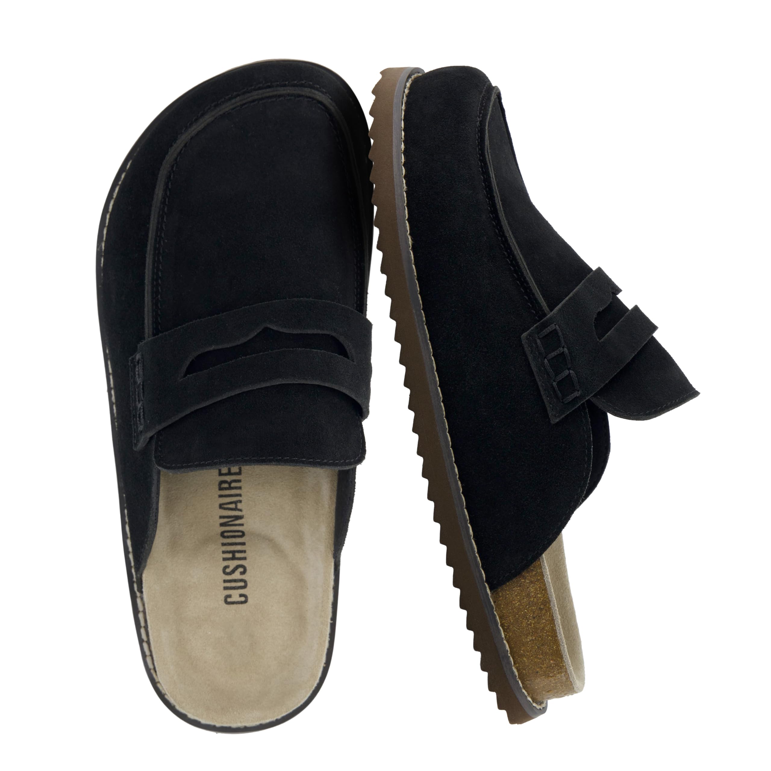CUSHIONAIRE Zola Women’s Penny Clog Mule – Suede Slip-On with Memory Foam, Cork Footbed & Flexible Outsole