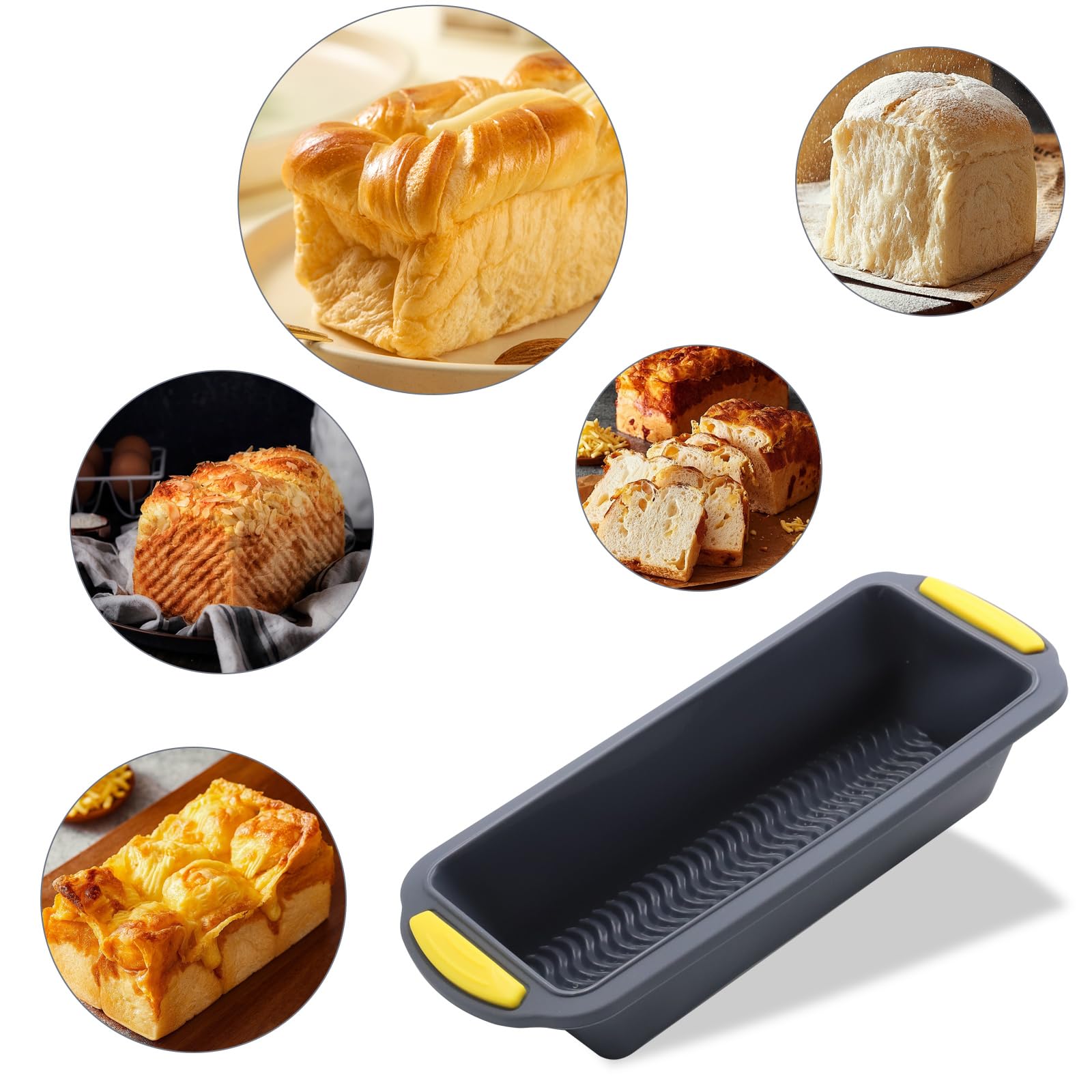 Baking Mould baguette baking Vassoio 3 Rolls Antiaderente Pane Stampi da forno baguette Vassoio Easy Clean Silicone Baking baguette Strumento di pane per la cottura (grigio, baguette)