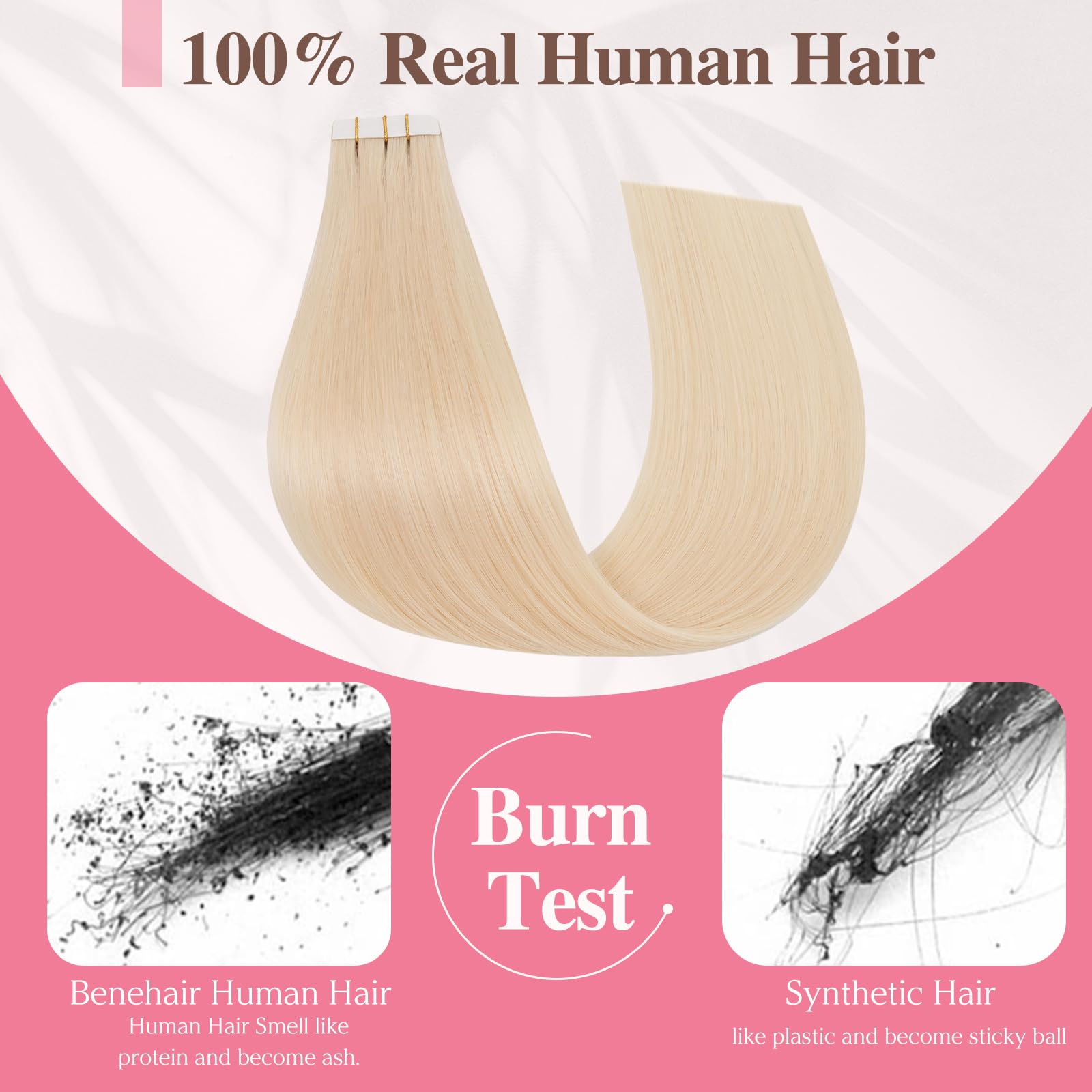Benehair Invisible Tape in Injected Hair Extensions Real Human Weft Remy Natural Real Hair Extension Straight 10 Pcs #613 Bleach Blonde 22 Inches (25g) - Image 4