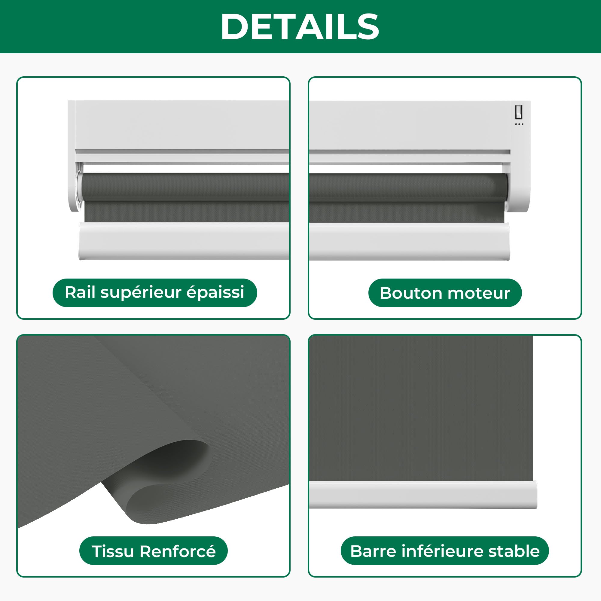 Allesin Stores Enrouleur Occultant Électriques avec ou sans Perçage, avec Moteur & Télécommande, pour fenêtre ou Porte, 100% Protection Solaire, 50l x 110L cm, Gris Foncé