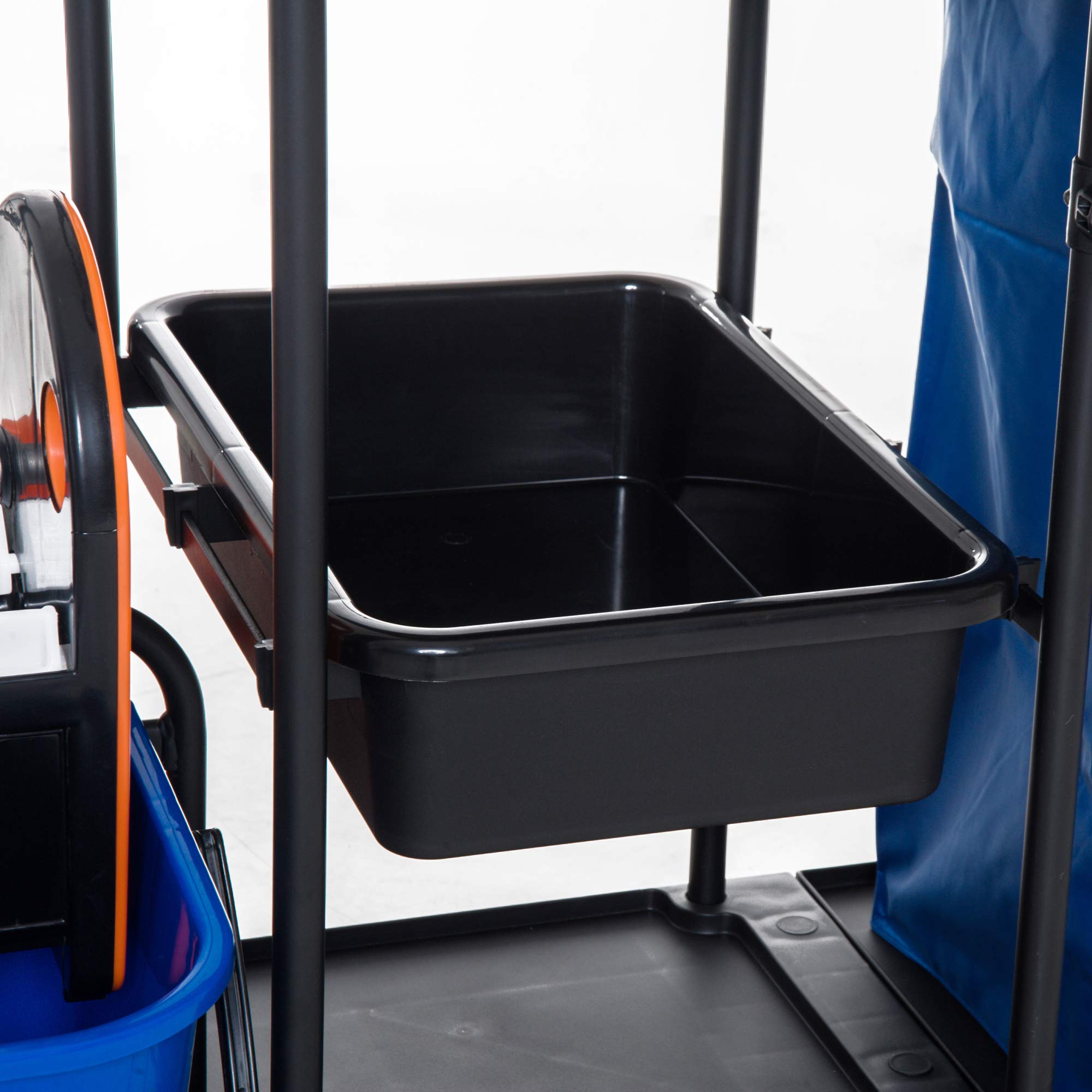 HOMCOM Putzwagen Reinigungswagen Wischwagen Systemwagen mit 4 leichtgängigen Rollen Schwarz+Blau+Orange 111 × 63,3 × 103 cm