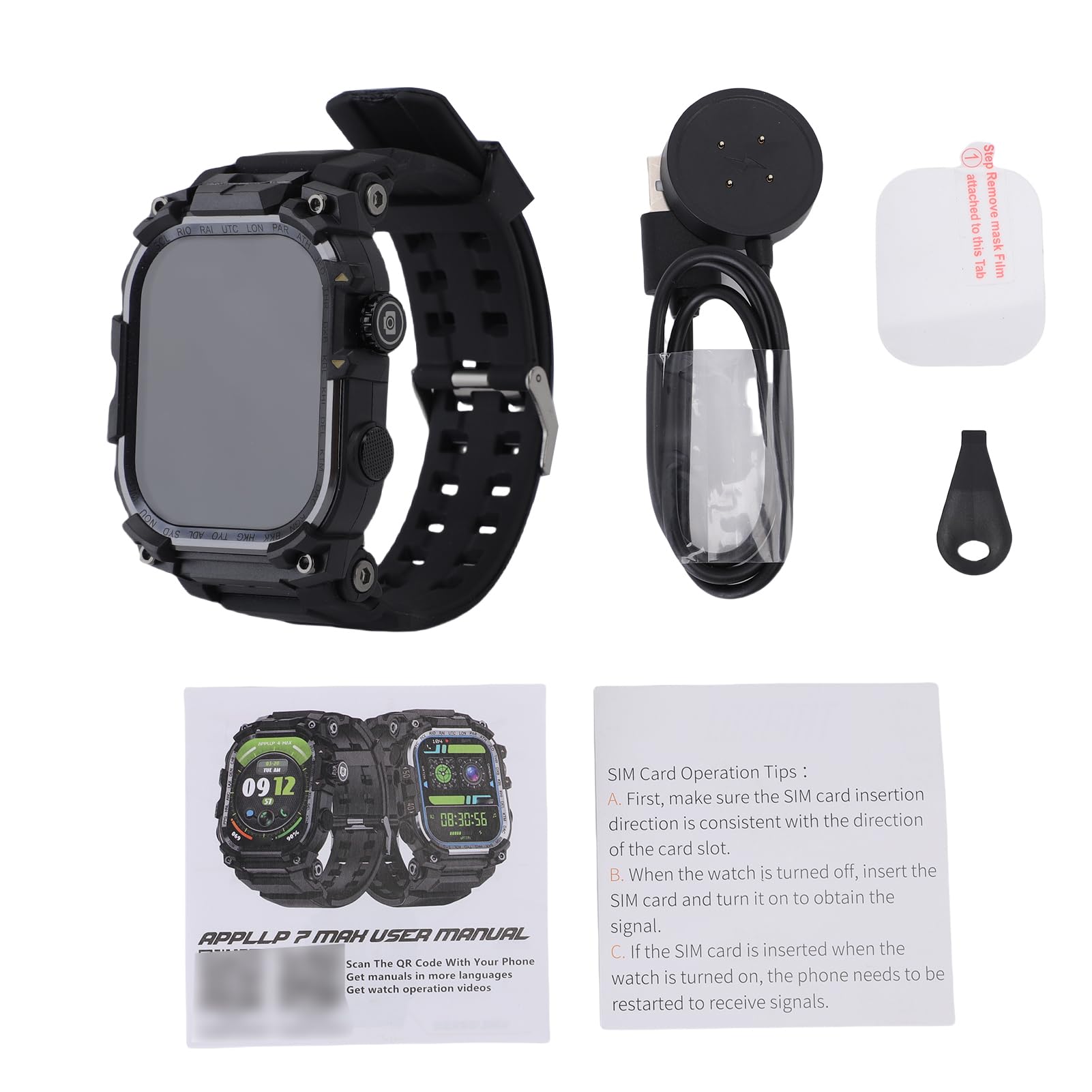 Lazmin112 Montre Connectée Android avec Carte SIM 4G, Écran Tactile 2,06 Pouces, 3 Go + 32 Go, WiFi, GPS, Bluetooth, NFC, Suivi des Activités Physiques Et Santé, Call, SMS, Photo (Black)