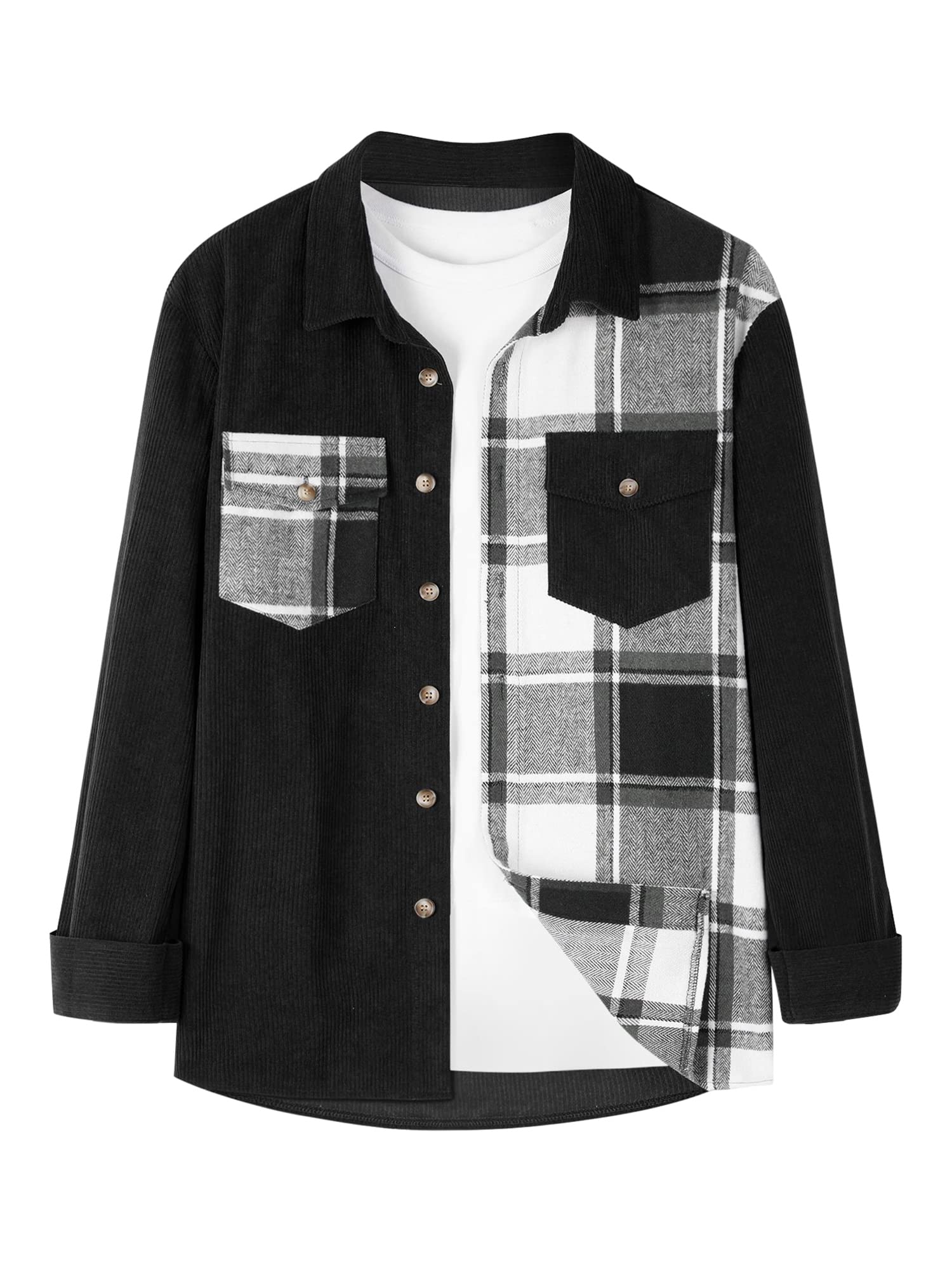 ZAFUL Unisex Plaid Flannel Shirt Jacket Button Down Long Sleeve Pocket Coat Outwear
