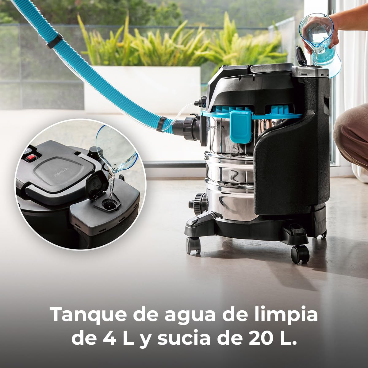 Cecotec Aspirador Sólidos, Líquidos, Tapicerías y Alfombras con Cable Conga CarpetClean 20000 MAX. 1400W, 22Kpa, Depósito Agua Limpia 4L y Sucia 20L, Filtro HEPA, Radio de Acción 7m