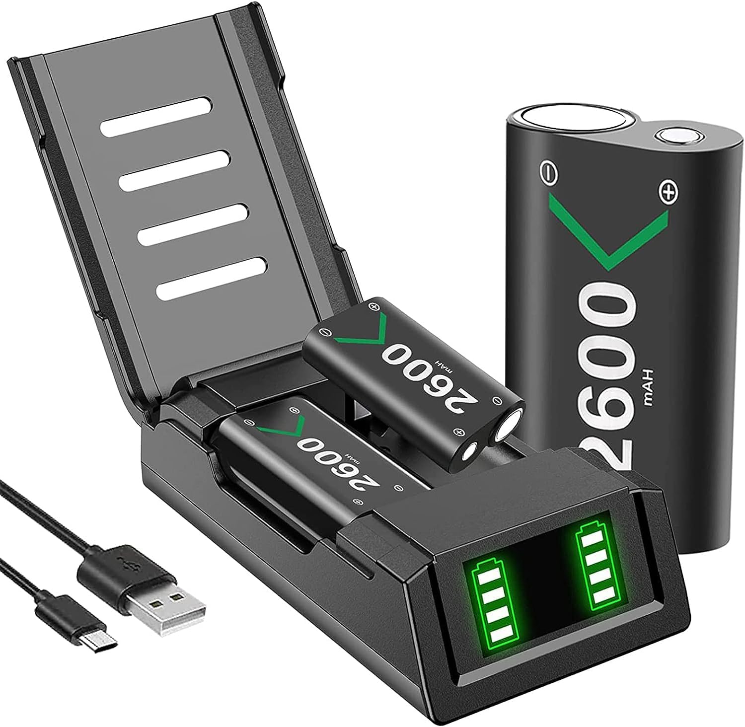 بطاريه اكس بوكس Yakiter Xbox Box Series Rechargeable Battery Pack for Xbox Series X/S/One/One Elite, 2x2600mAh Rechargeable Battery Protective Shell, Led Indicator Charging Station Dock with Batteries