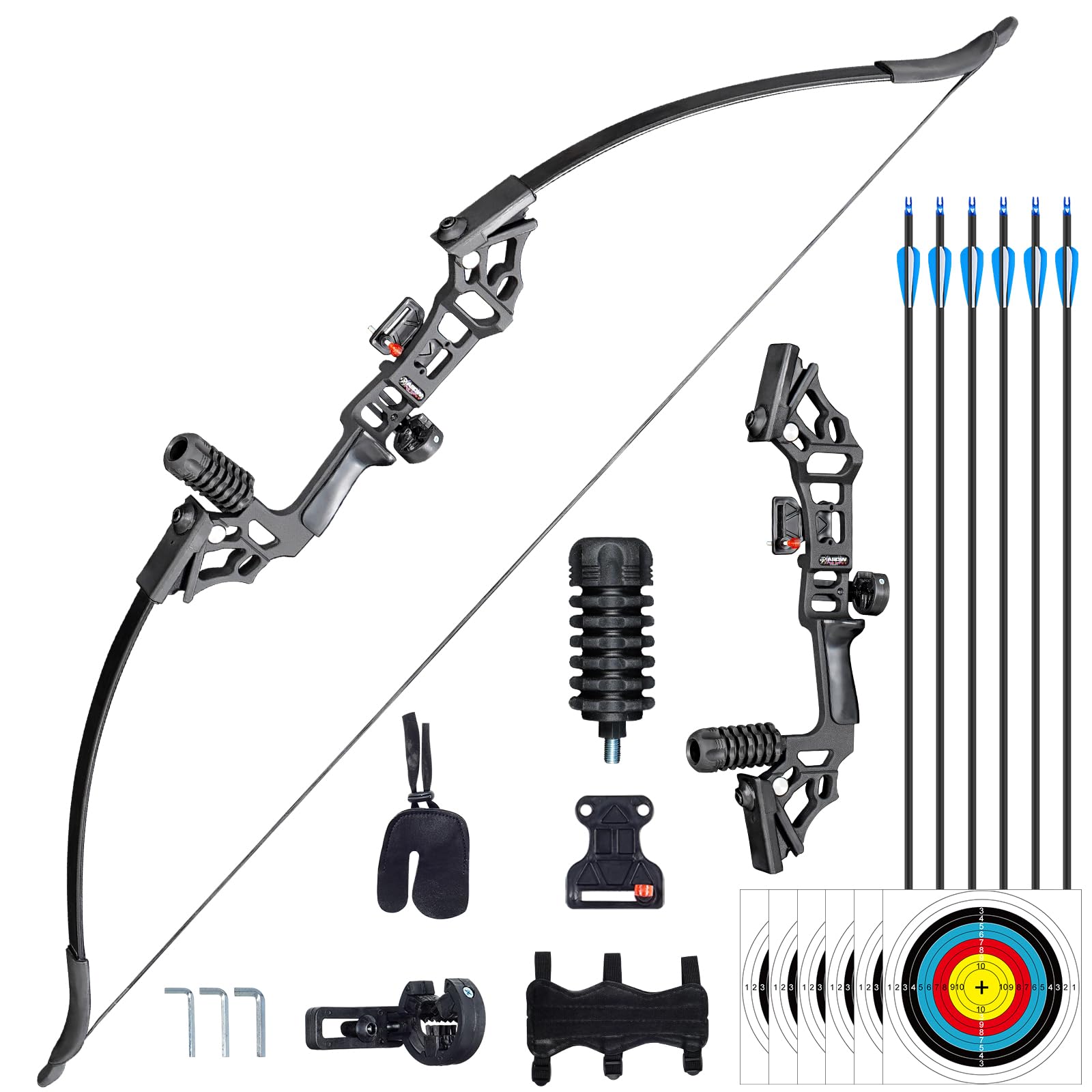 Photo 1 of Archery Takedown Recurve Bow Set -for Adults, 30-40 lbs, Alloy Riser, Right/Left Hand, Hunting Longbow Kit with Arrow Sight and Brush, Suitable for Outdoor Shooting Training and Beginners 40Lbs