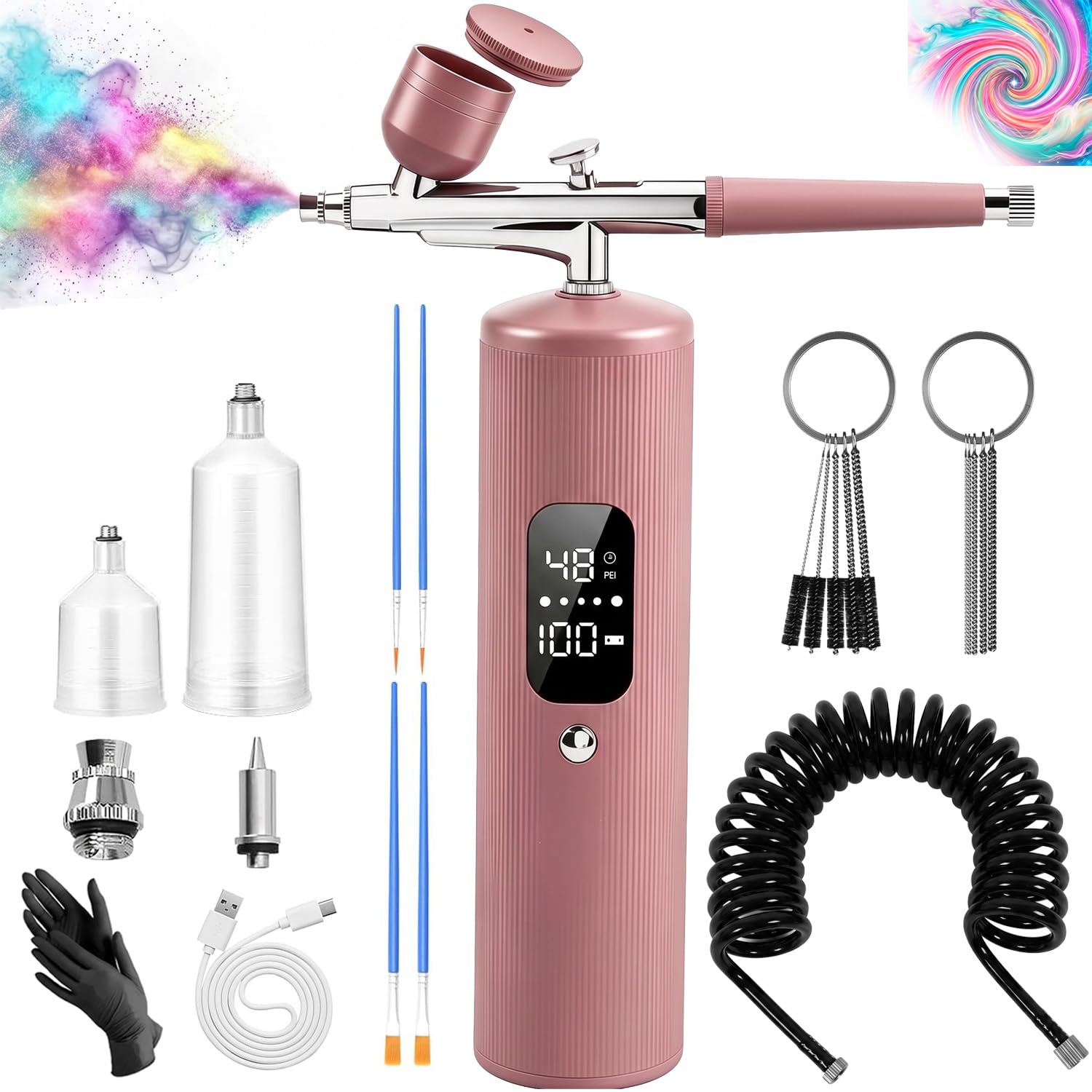 Airbrush Kit with LCD Display, 48PSI Nail Airbrush Set with Compressor