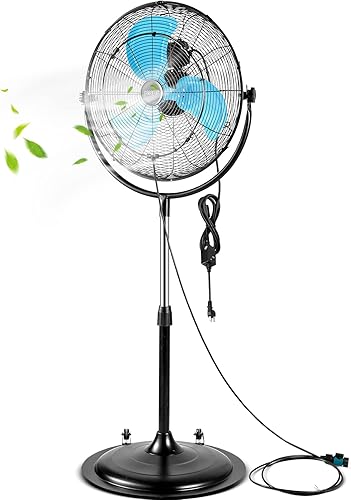 pasapair Ventilador de pedestal de alta velocidad resistente de 20 pulgadas con potente motor de 15, ventilador de nebulización de pedestal para