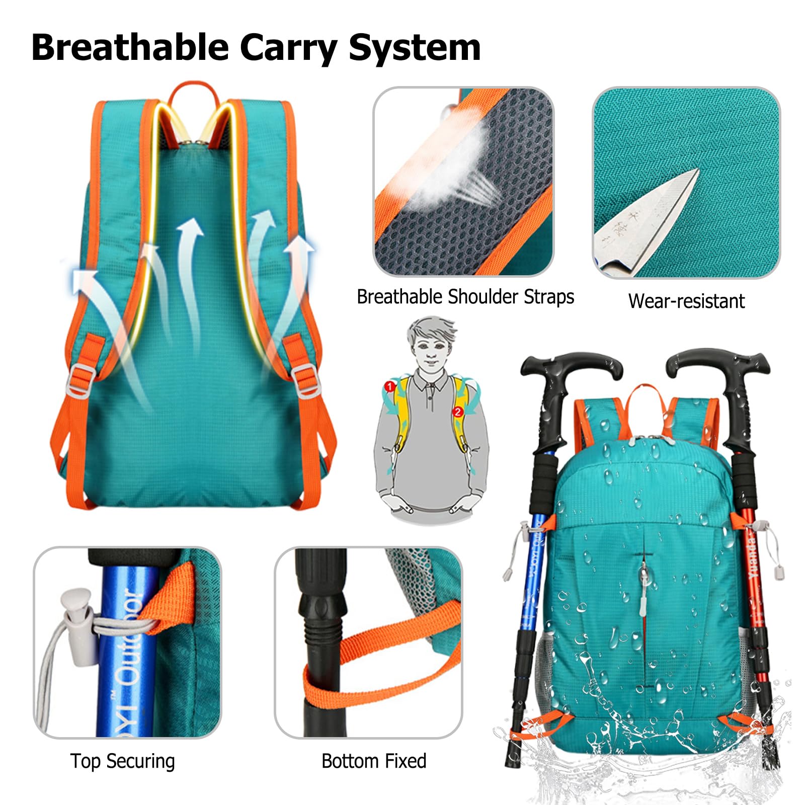 Sac à dos de randonnée pliable imperméable léger pour homme et femme pour camping, voyage, sports de plein air