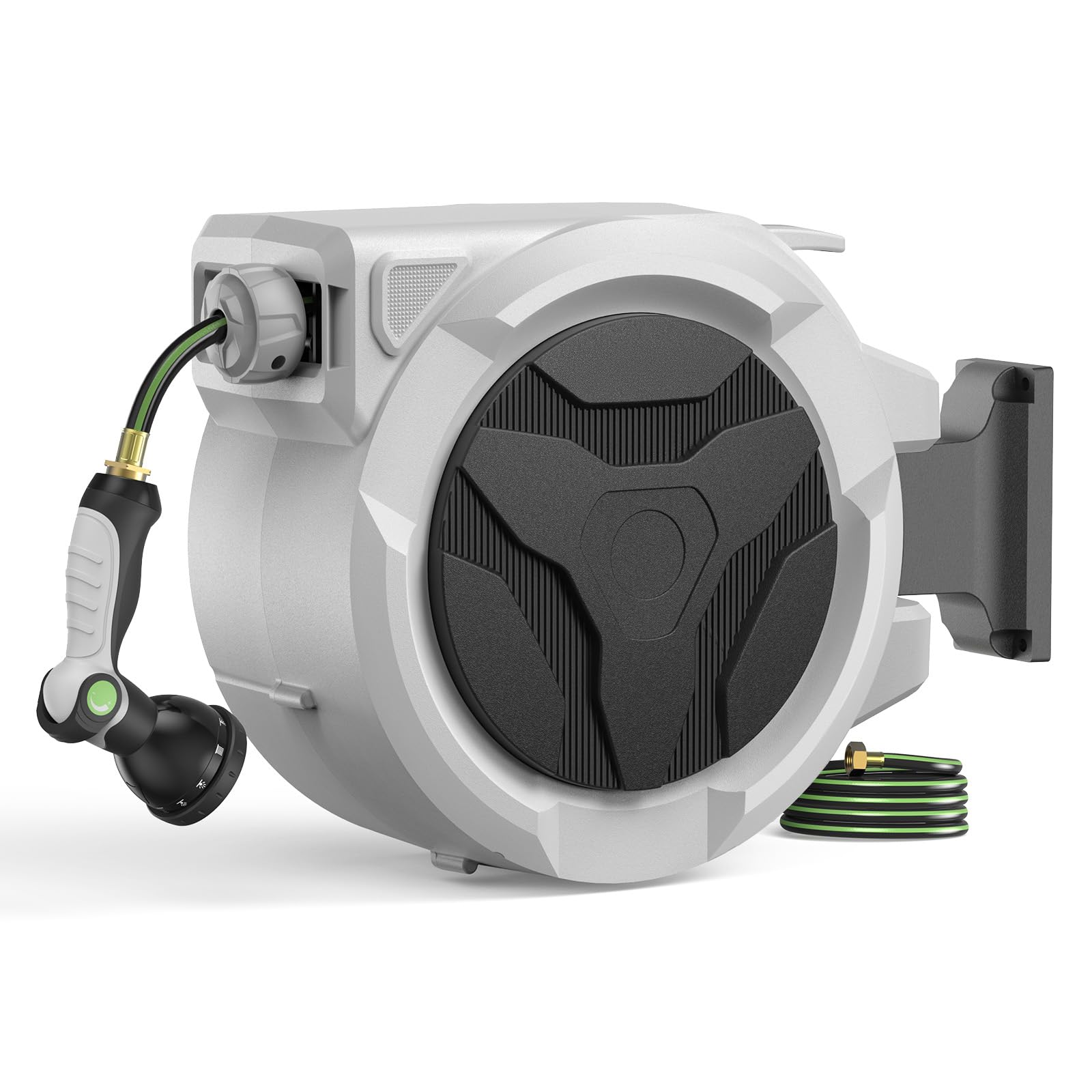 ETOOLAB Hose Reel 30+2m, Wall Mounted Garden Hose Reels, Auto Rewind, Auto Lock, Retractable Garden Hose for Outdoor, 180° Swivel & 10 Function Spray Gun