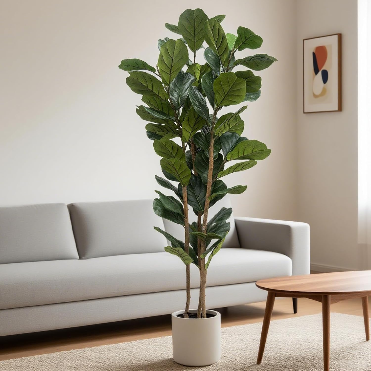 Artificial Fiddle Leaf Fig Tree with Pot, Realistic Fake Ficus Lyrata Plant for Home Decor Indoor, Housewarming Gift (6FT)