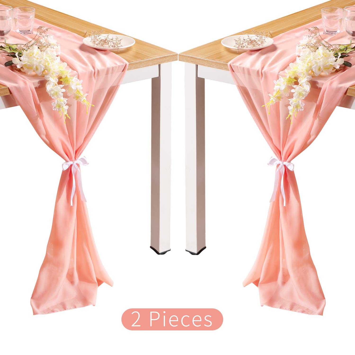Buy 2 Packs Pink Table Runners Light peach Blush Sheer Long Chiffon