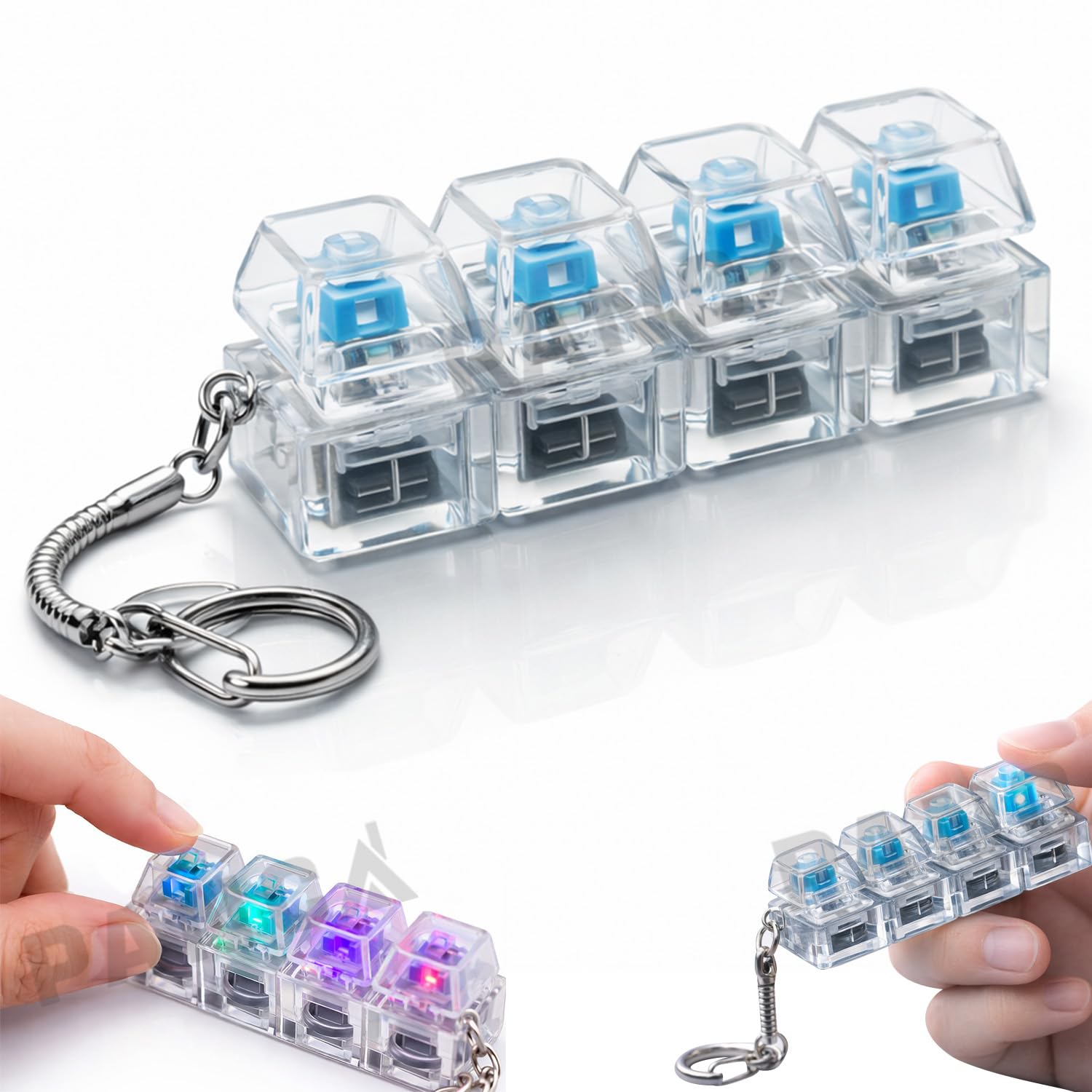 PANCA Transparent Mechanical Switch Fidget Keychain | Clicky Stress Relief Desk Toy for Adults | Portable Keyring Accessory for Office, Travel & Daily Use (Retro Click Sound)-image-27