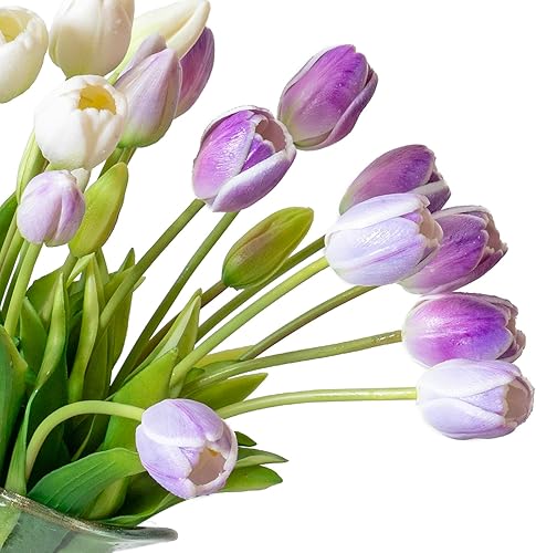 Miniatura 10 de 15 flores de tulipanes artificiales, ramo de látex de tacto real, tulipanes falsos para oficina, boda, fiesta, hogar, cocina, jardín
