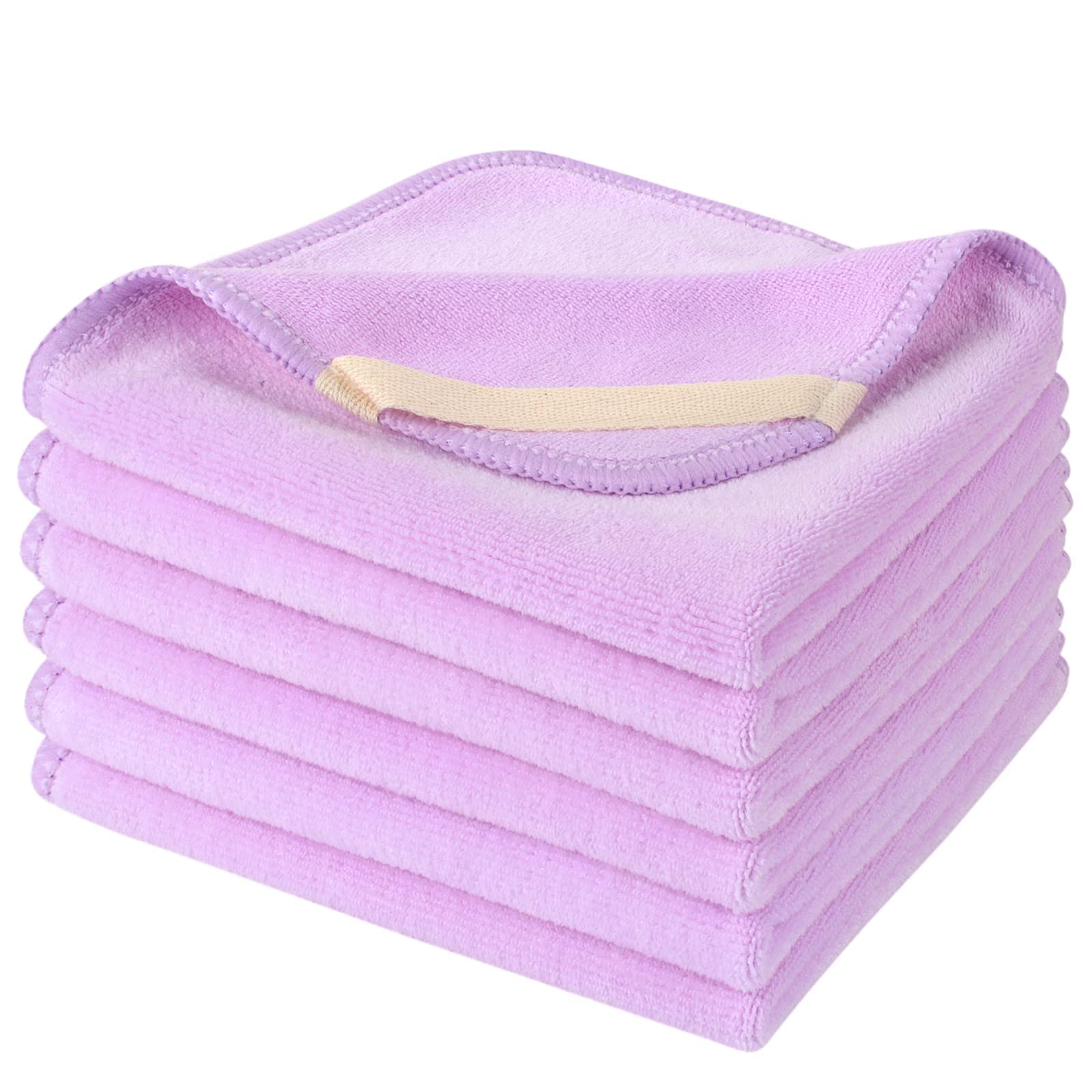 SINLAND 6 Stück Mikrofaser Gesichtstücher Waschbar Abschminktücher schnell trocknend Waschlappen saugfähig Gesichtsreinigungstücher weiches Make up Entferner Tücher, 30 x 30 cm Hellviolett