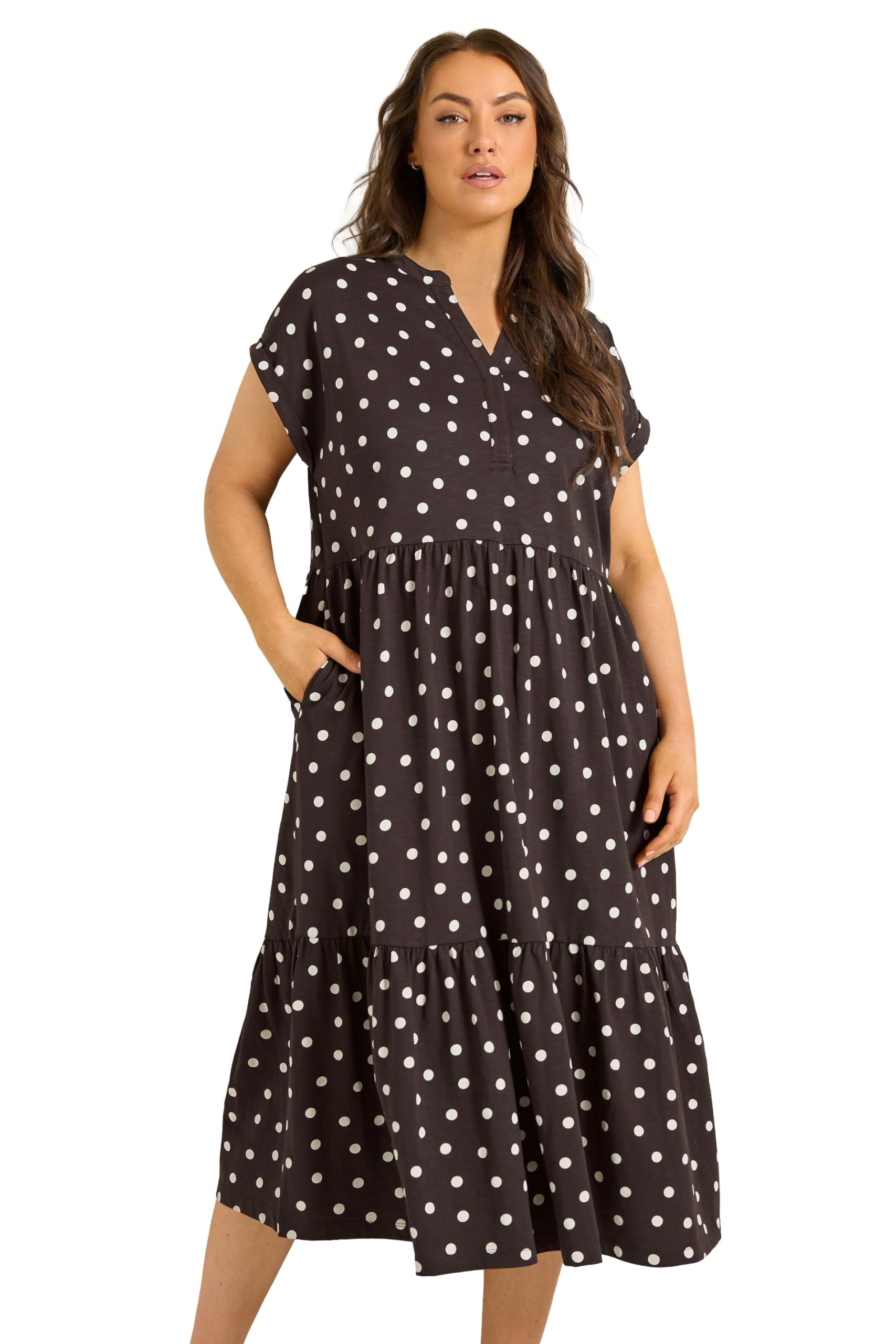 EVANS Curve Brown Cotton Spot Dress - Women's - Plus Size Curve