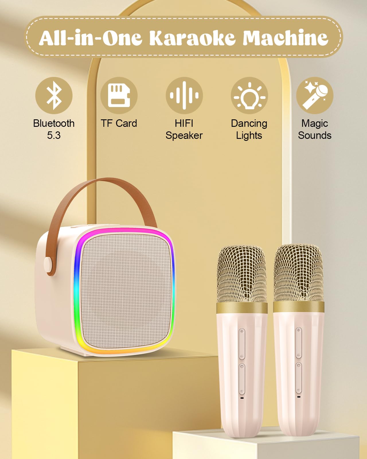 Mini máquina de karaoke con 2 micrófonos inalámbricos, juguetes para niños, altavoz Bluetooth portátil para niños y adultos, juguetes de Navidad para niñas de 4, 5, 6, 7, 8, 9, 10, 12 años, 3