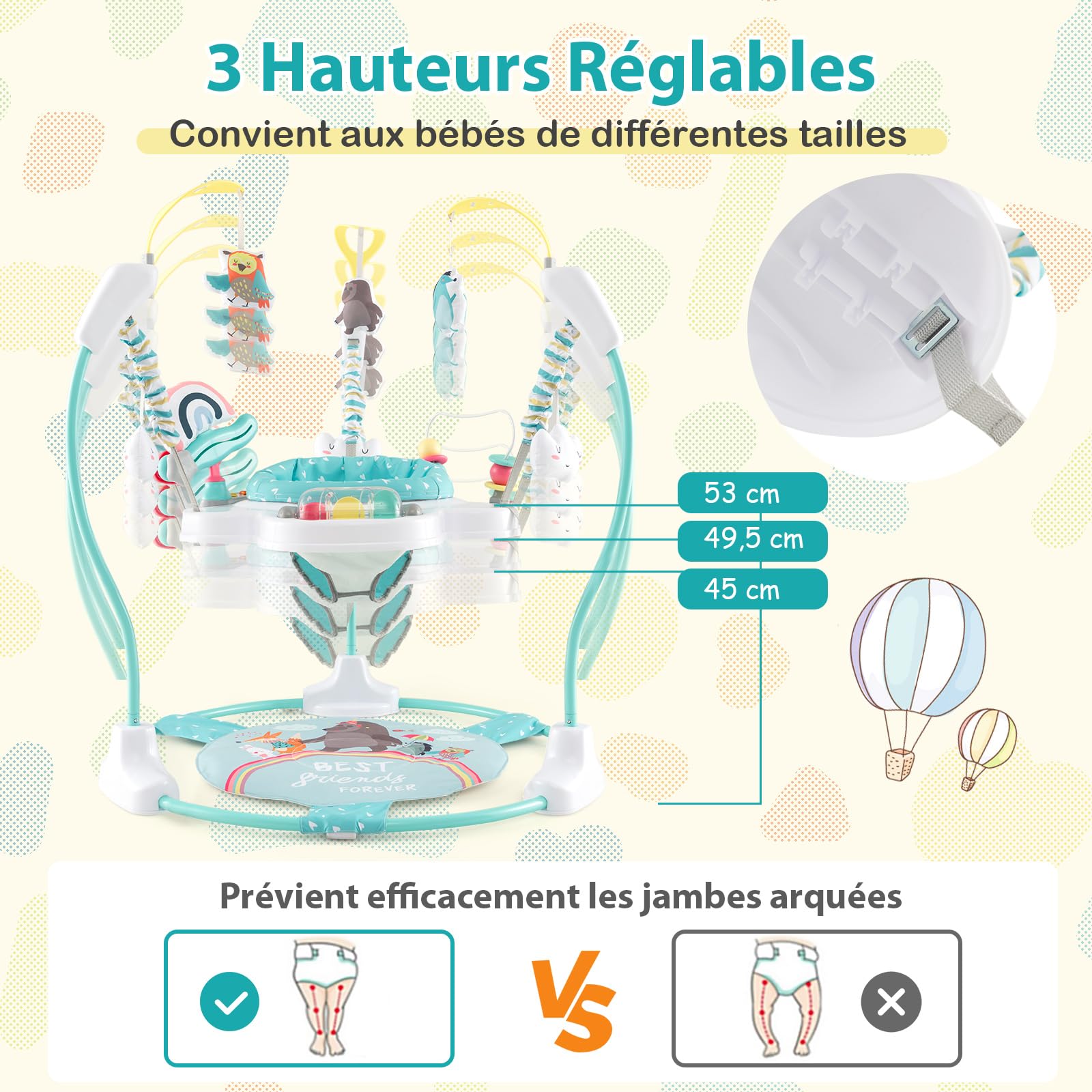 COSTWAY Jumperoo Jungle Trotteur Bébé avec Musique & Lumière, 3 Hauteurs Réglables, Siège Rotatif 360°, 6 Mois+