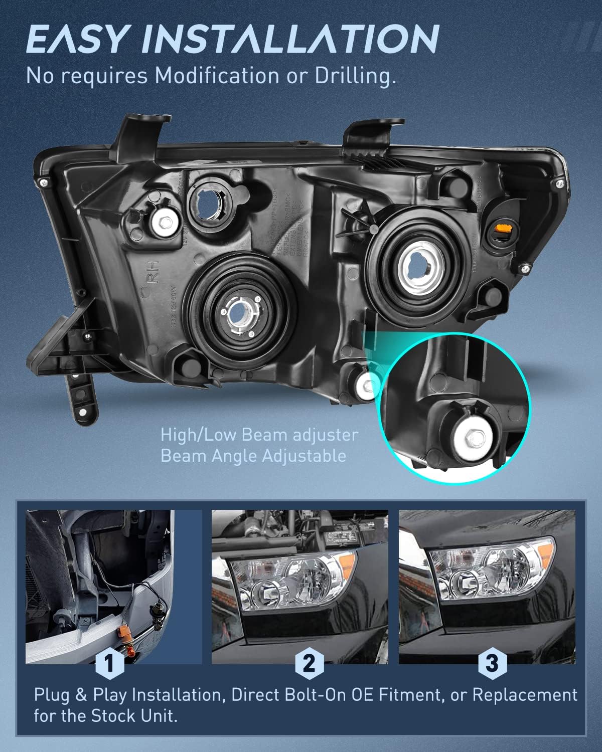 Nilight Headlight Assembly for 2007 2008 2009 2010 2011 2012 2013 Toyota Tundra 2008-2017 Sequoia Headlamps Replacement Chrome Housing Amber Reflector Driver and Passenger Side