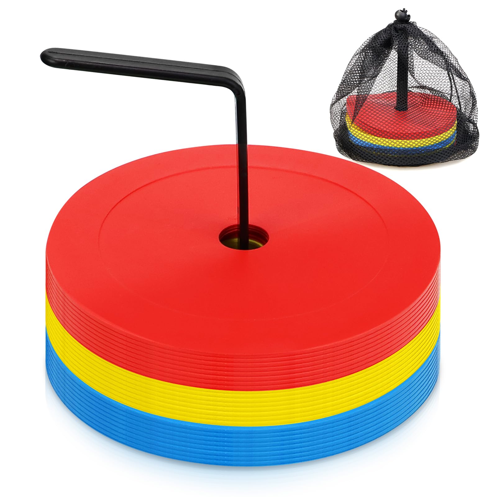 Disques de marquage plats 15 cm antidérapants - Lot de 25 avec support de rangement