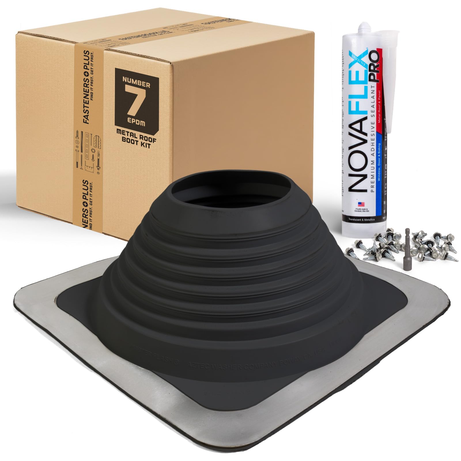 Fasteners Plus #7 Square EPDM Metal Roof Pipe Flashing Boot