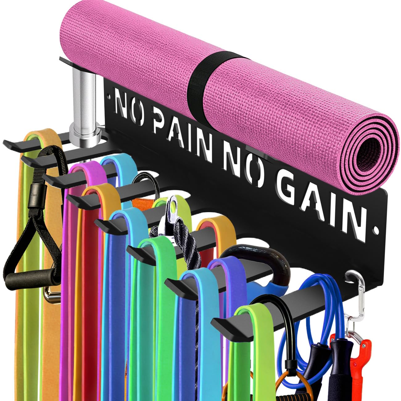 Home Gym Accessories Organization Storage Rack Equipment For Home 8 Hook Wall Hanger Display Gear Barbells Resistance Bands Jump Ropes Lifting Belt Hanger Accessories Hardware Included