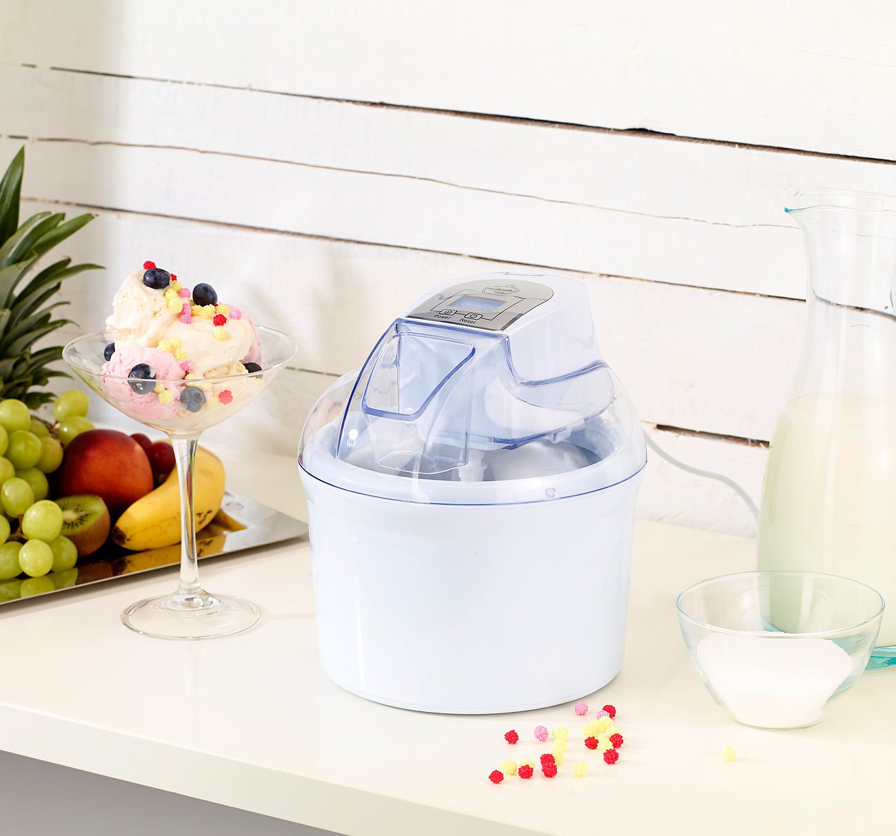 Rosenstein & Söhne Macchine del gelato - macchina per gelato: Gelatiera, per 1,5 litri di gelato, Display LCD, 7 Watt (gelatiera, fabbricatore di ghiaccio, fresco)