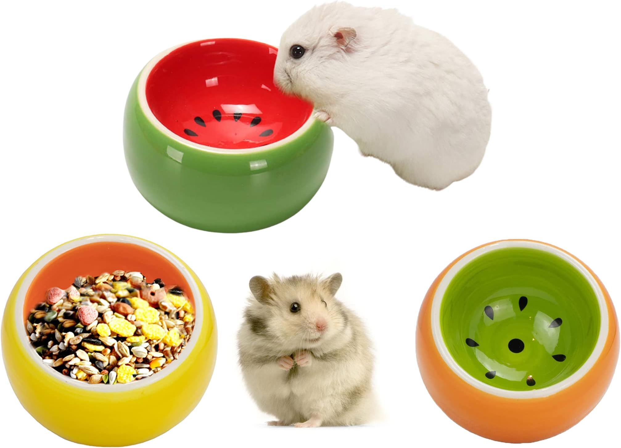 MAKINGTEC Hamster Bowl 3-Piece Set, Ceramic Food Dish and Water Bowl, Small Animal Food Dish for Syrian Hamster Rabbit Gerbil Hedgehog Sugar Rat
