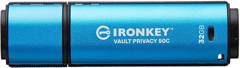 Unidad flash Kingston IronKey Vault Privacy 50 USB-C de 32 GB | Certificación FIPS 197, XTS-AES de 256 bits, BadUSB y protección de fuerza bruta, opción de contraseña múltiple, IKVP50C/32 GB
