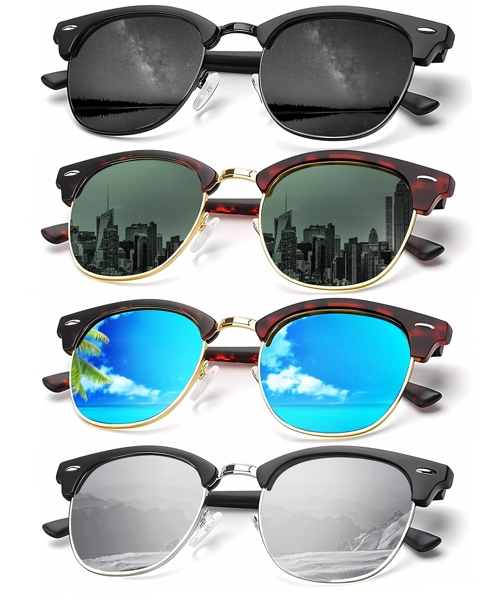 KALIYADI Sunglasses Men Polarized Sunglasses for Men Women Unisex Semi-Rimless Frame Retro Driving Sun Glasses UV Blocking