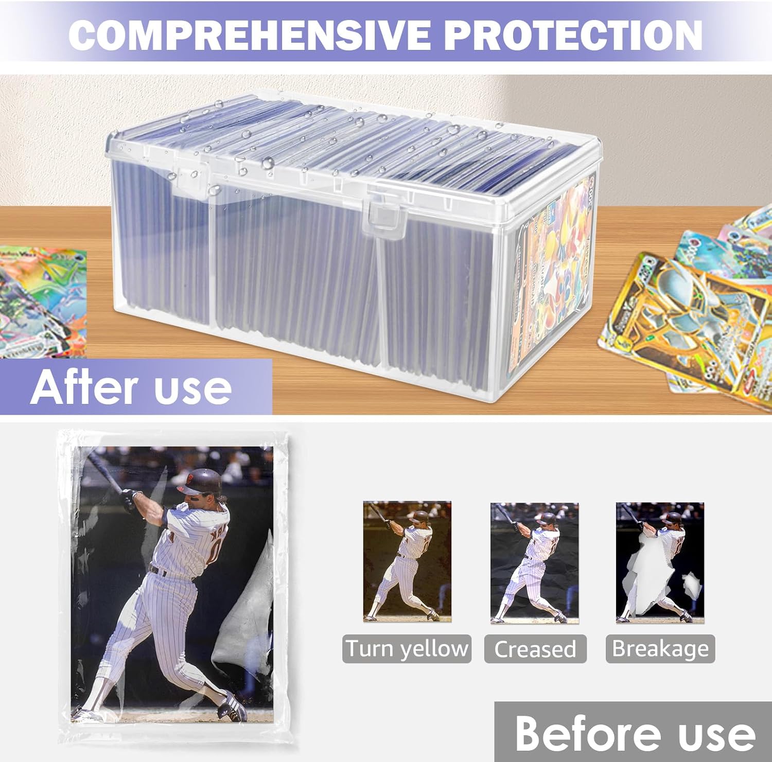 Trading Card Storage Box with 2 Dividers,Toploads Storage Box Plastic Baseball Card Storage Box for 500+ Sports Cards 100+ Top Loads for MTG Magic TCG Yugioh Playing Card Case Holder (1 Pack)