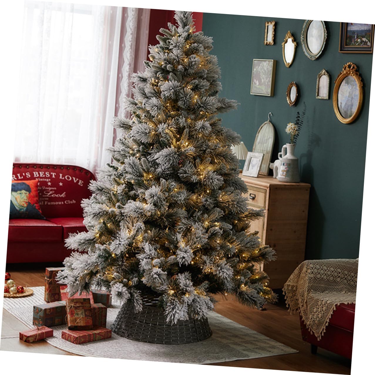 Collare per Albero di Natale Rustico in Rattan Intrecciato Gonna Decorativa per Albero di Natale Piccolo Grigio Decorazioni Natalizie per Interni ed Esterni