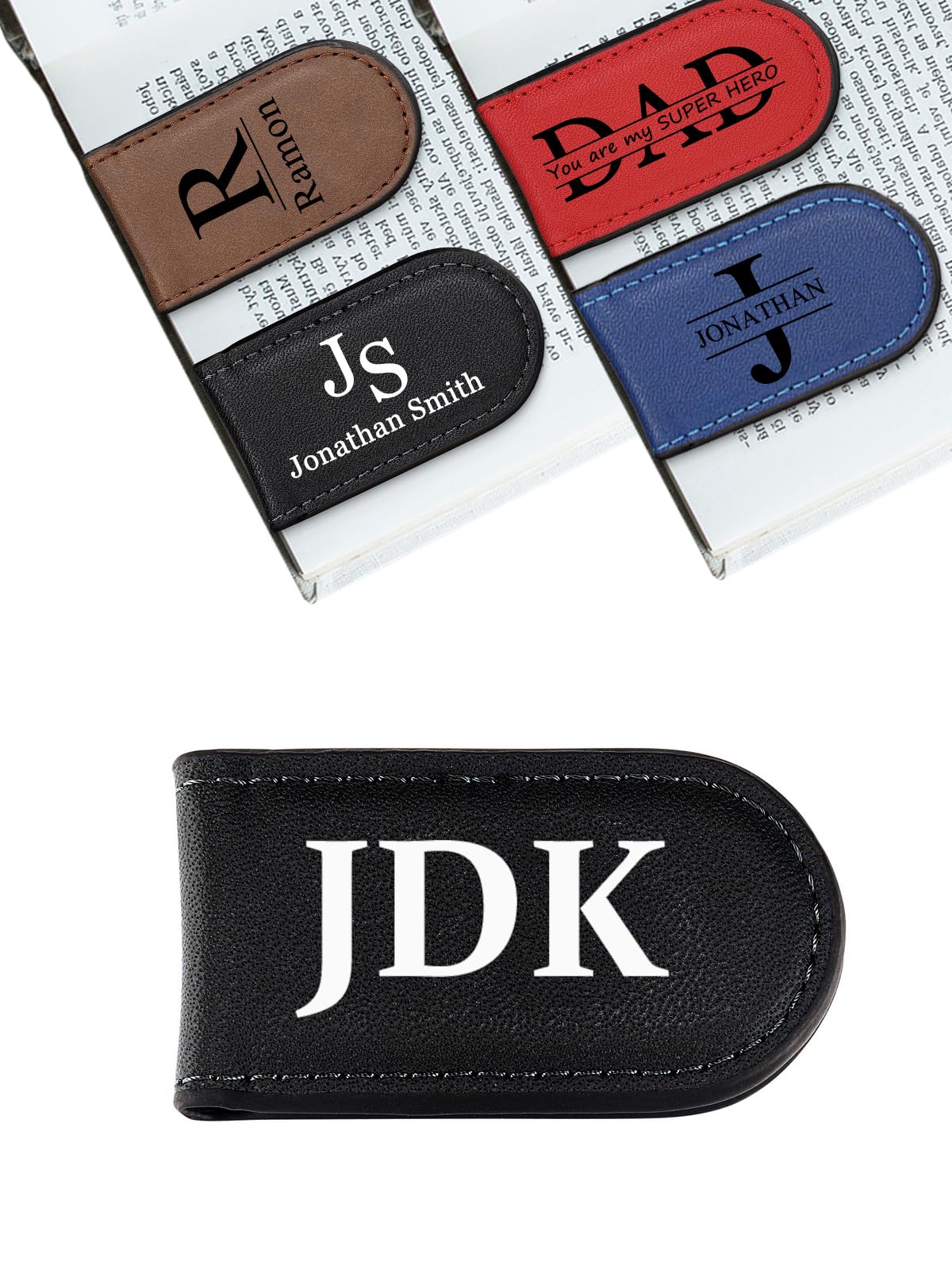 Custom Magnetic Leather Bookmark Personalized Magnet Page Book Markers, Cute Bookmark Meaningful Gift for Book Lover Readers Men Women Teachers Students (Black)