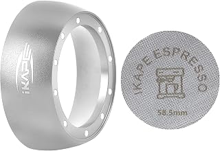 IKAPE Dosing Funnel Set, 58mm Espresso Dosing Ring & Puck Screen Kit Compatible with 58 mm Bottomless Portafilter Silver