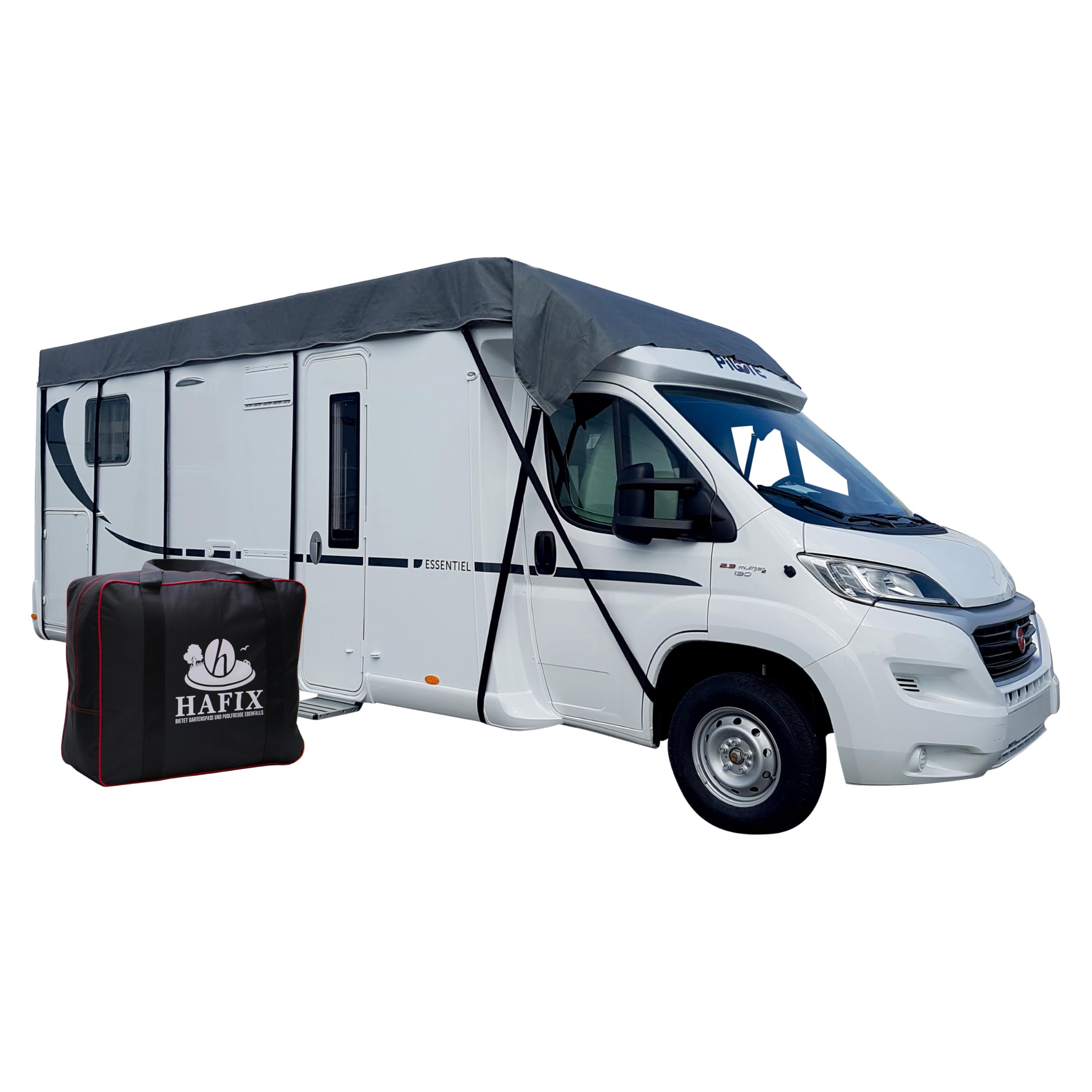 Wohnwagen-Halbgarage 700 x 300 cm, 3-lagig, 155 g/m², grau, Winter | Wetterfeste 3-lagige Halbgarage aus SFS für Regen, Schnee, UV-Strahlung und Hagel; Materialgewicht 155 g/m².