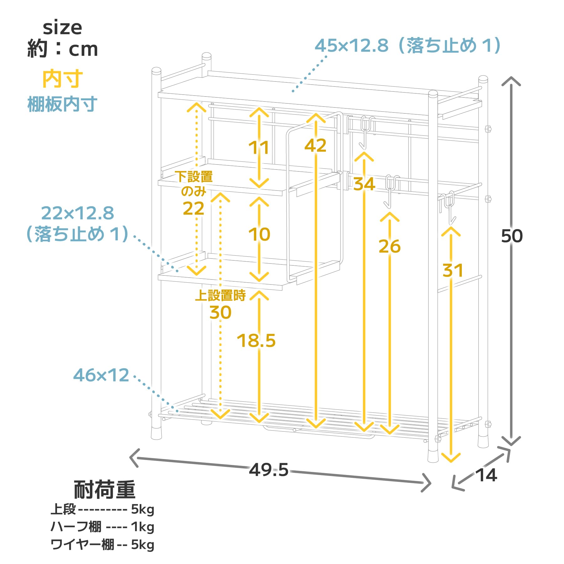 Amazon｜川口工器 ステンレス 天板 コンロサイドラック (棚2段＆フック