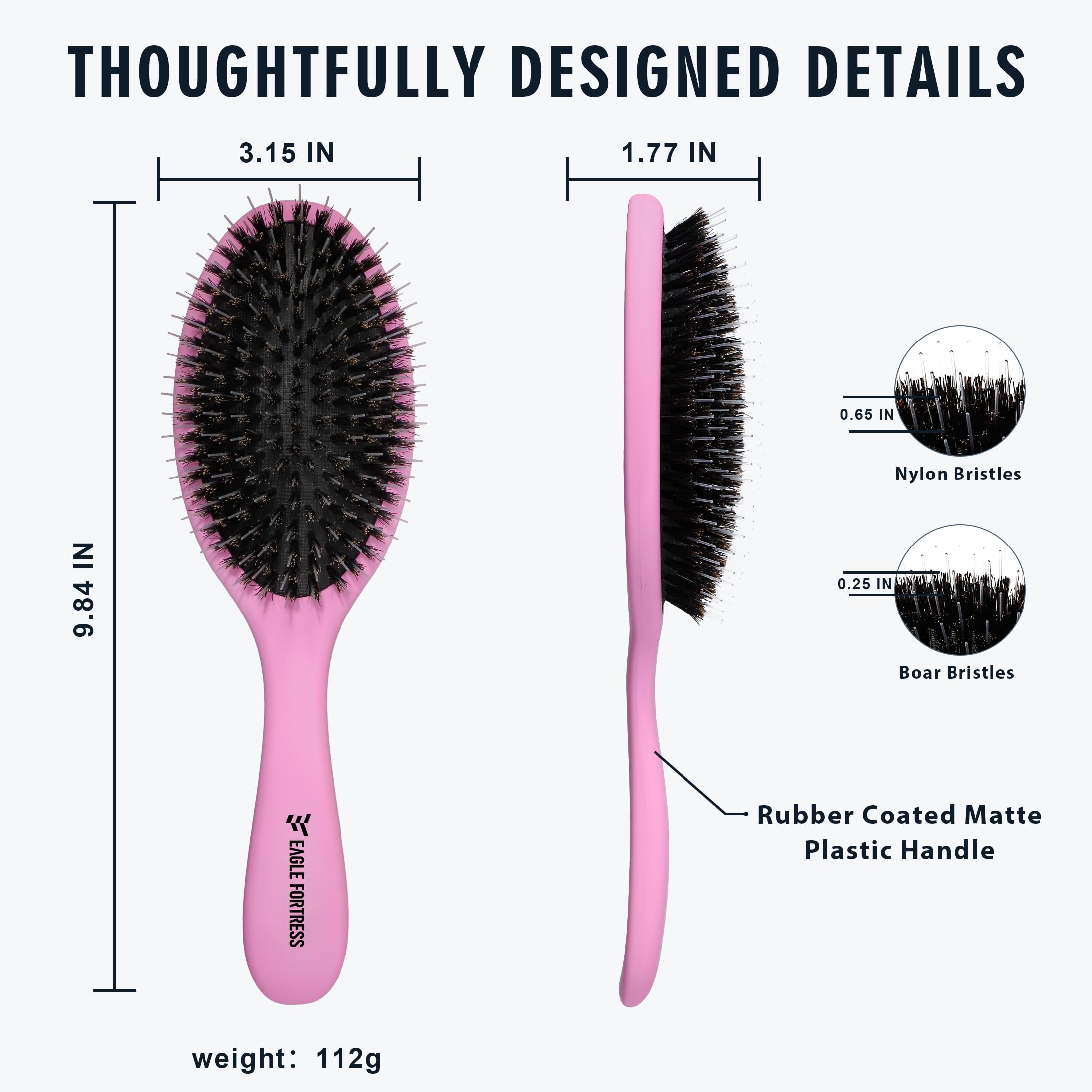 Glidease - Cepillo de cerdas de jabalí mate con cerdas suaves refinadas de nailon para mujeres, hombres y niños, cepillo desenredante sin esfuerzo, ideal para todo el cabello grueso, delgado y fino