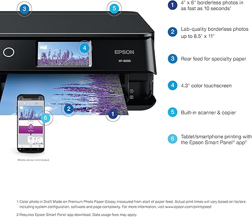 Miniatura 4 de Epson Expression Photo XP-8800 Wireless Printer with 6-Color Claria Ink System, Borderless Printing up to 8.5" x 11", Fast 4" x 6" Photo Printing,
