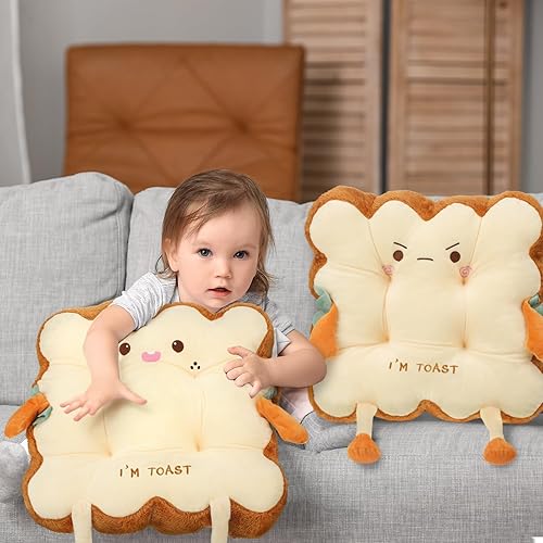 Miniatura 6 de Kigley 2 cojines de pan tostado, bonitos cojines para silla, cojines de silla Kawaii con bonita expresión, funda cuadrada para silla, cojín de