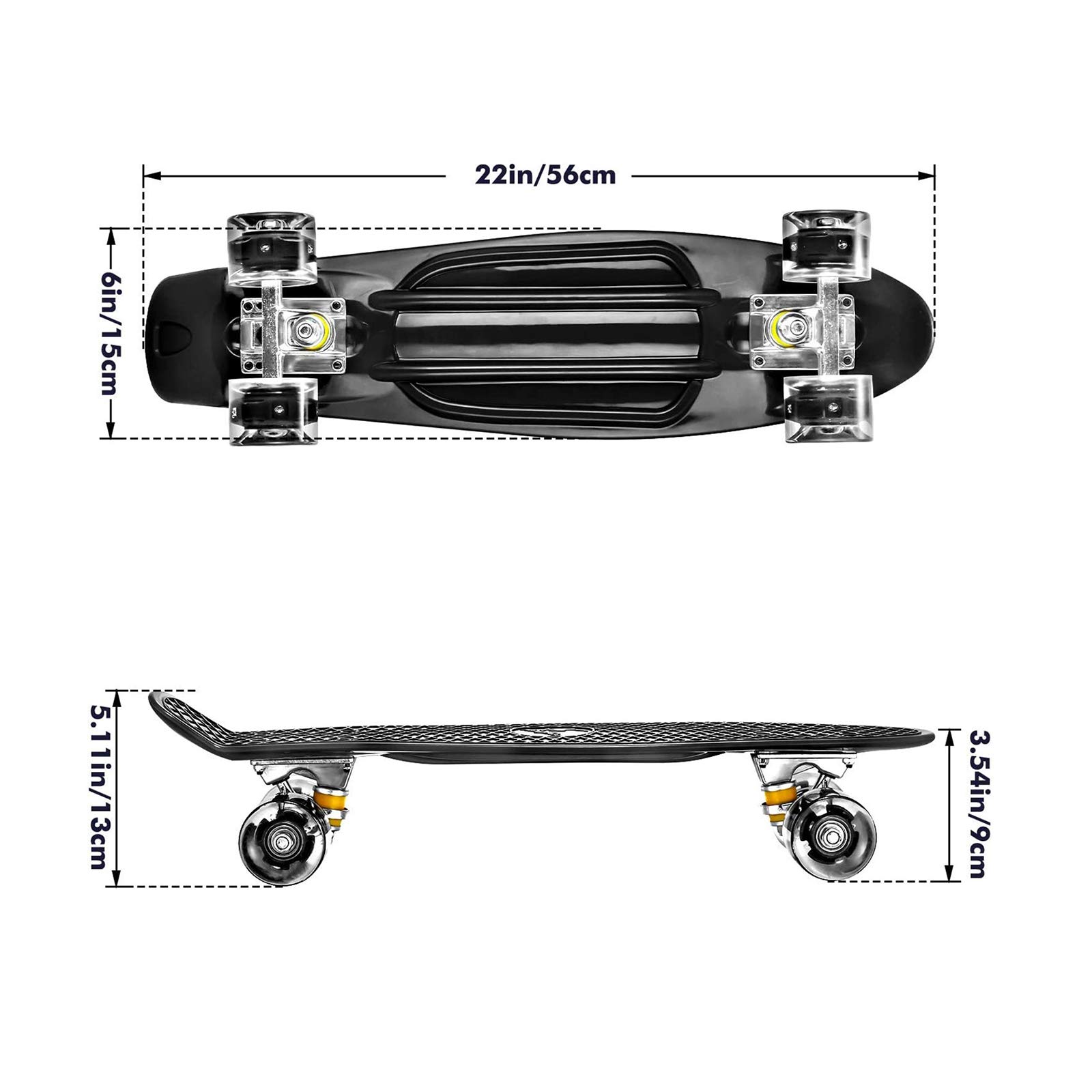 Skateboard Complet Mini Cruiser Planche À roulettes en Plastique 22 Pouces pour Enfants Garçons Filles Débutants Adolescents Adultes, LED Light Up Wheels avec Roulements Et Tout-en-Un Skate T-Tool