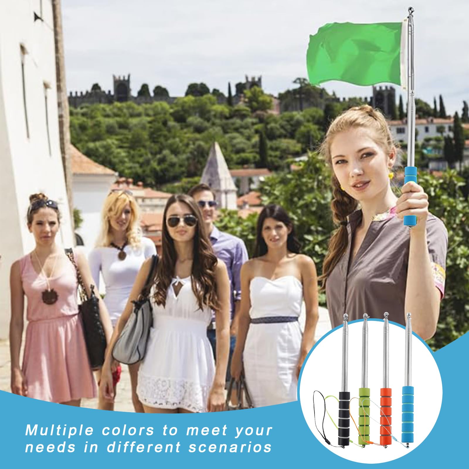 Set 4 Aste Telescopiche Per Bandiere - Estensibili Fino A 1.6m, Con Clip, Ideali Per Viaggi E Eventi