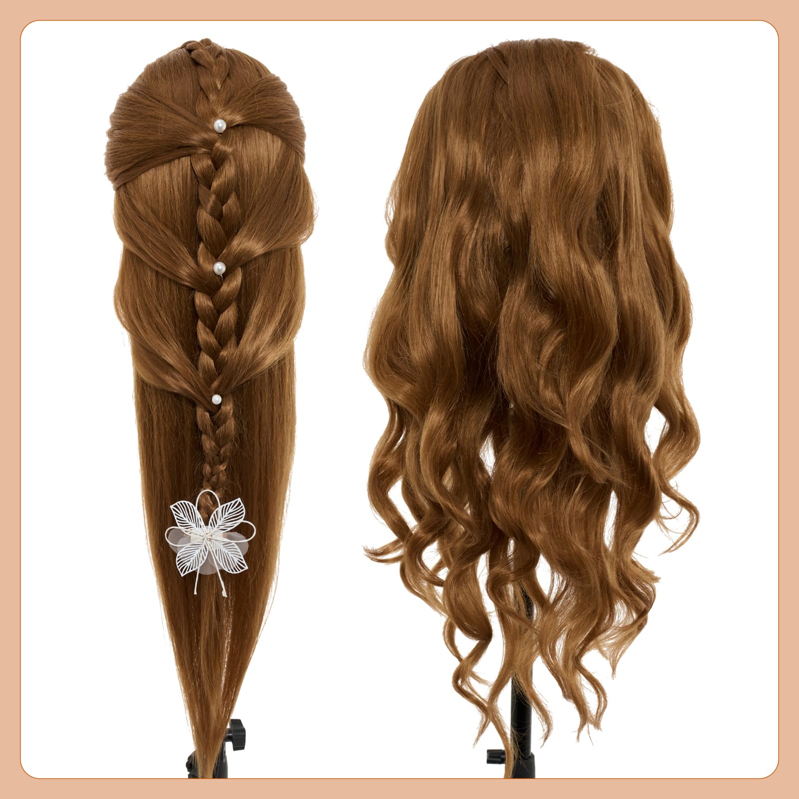 Neverland 71 cm Testa per Parrucchieri con Supporto, 60% Capelli Veri, Morsetto da Tavolo, Accessori (Oro)