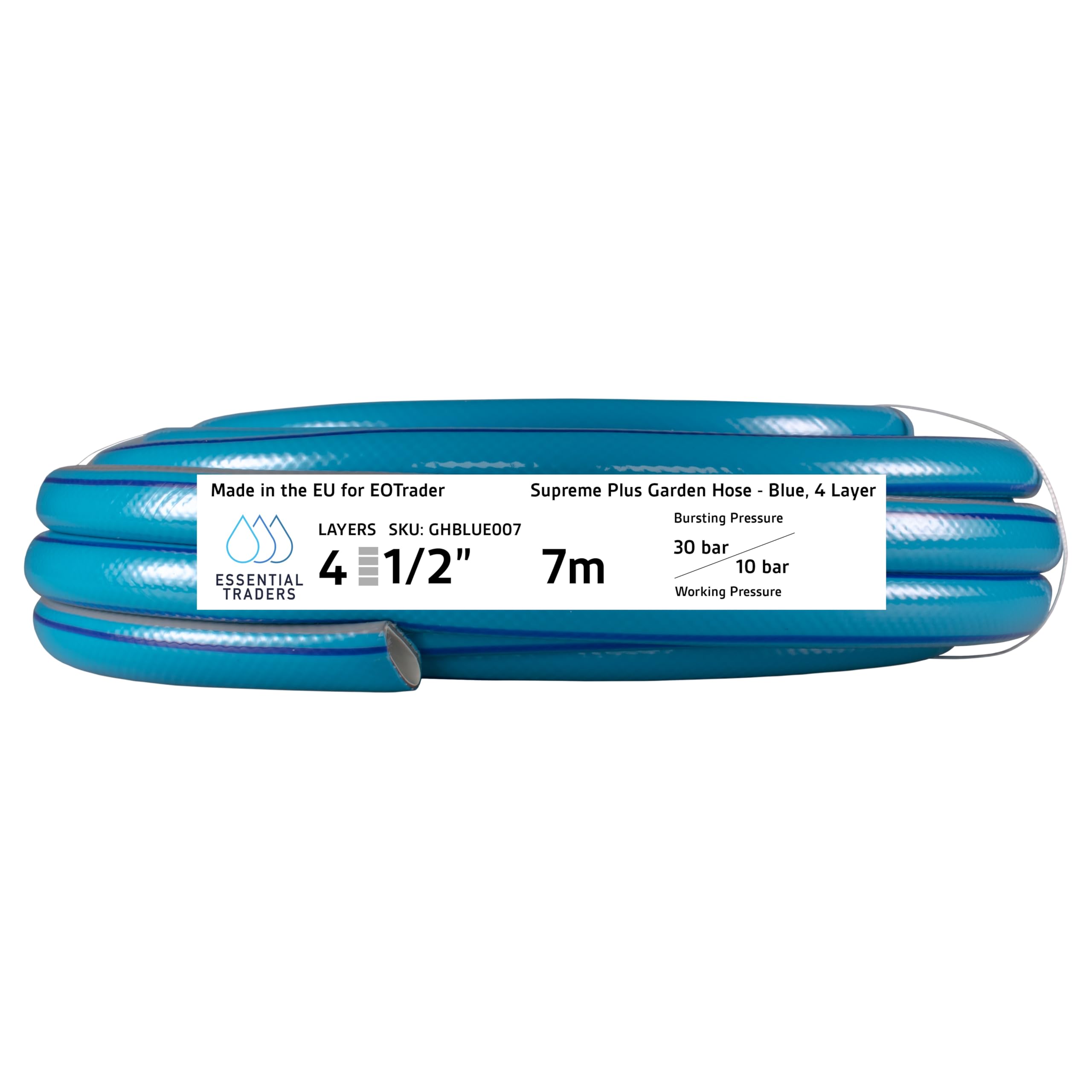 Blue & Grey 4-Layer Reinforced Garden Hosepipe – 1/2" Heavy-Duty, Kink Resistant, UV-Resistant, Flexible Water Hose with Anti-Leak Technology for Garden, Lawn, Patio, Car Wash & Outdoor Cleaning (7m)
