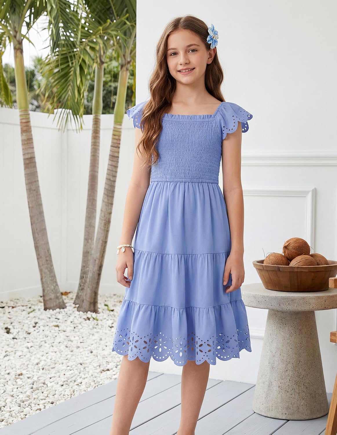 GRACE KARIN Girls Dress Flutter Sleeve A-Line Sundress Summer Casual Party Midi Dresses for 5-12 Years Kids