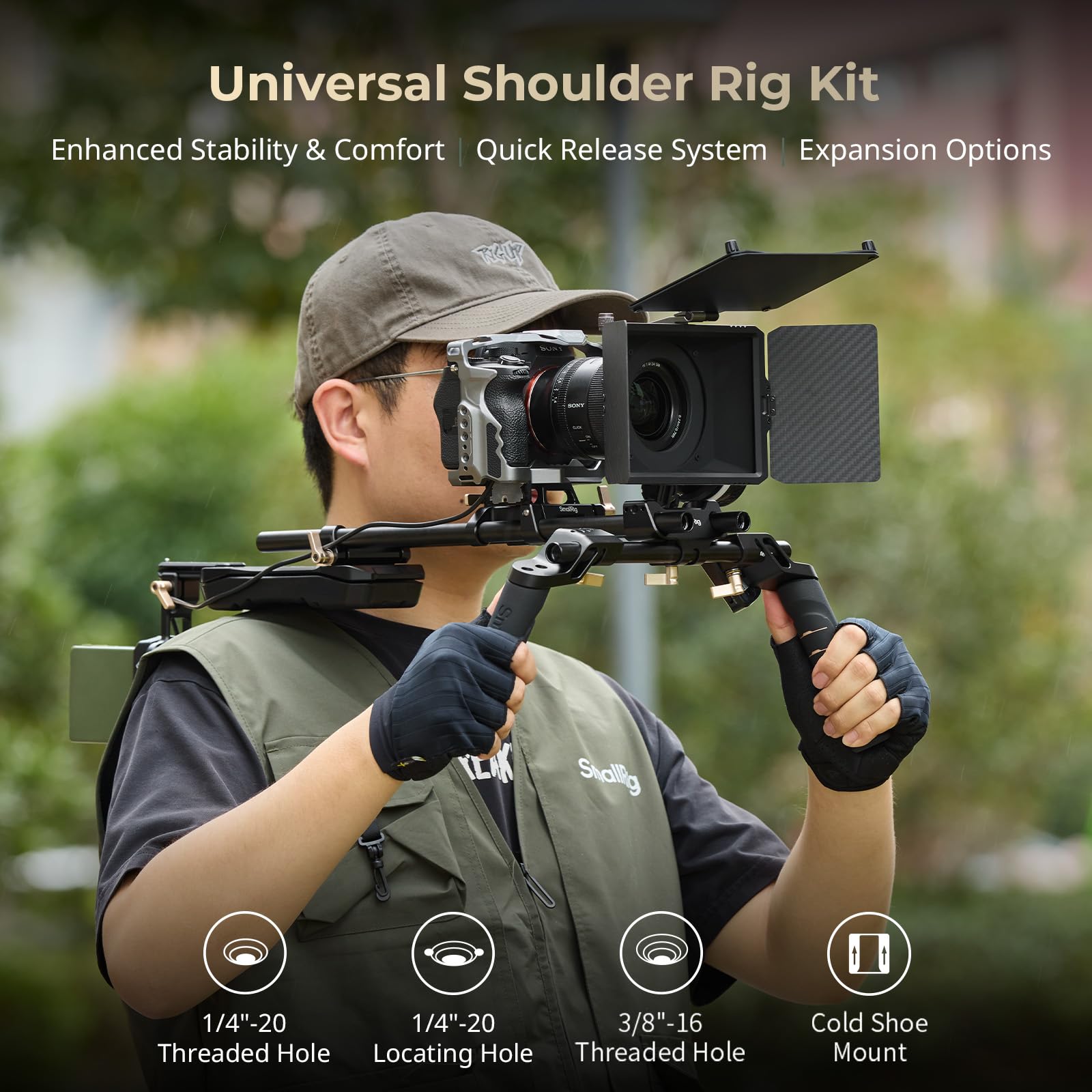 SMALLRIG Kit de Support d'épaule(Version Classique), Tiges de 15 mm à Double Poignée, Support Vidéo Universel pour épaule avec Fixation Rapide pour Arca,pour Caméscope DSLR -4480B