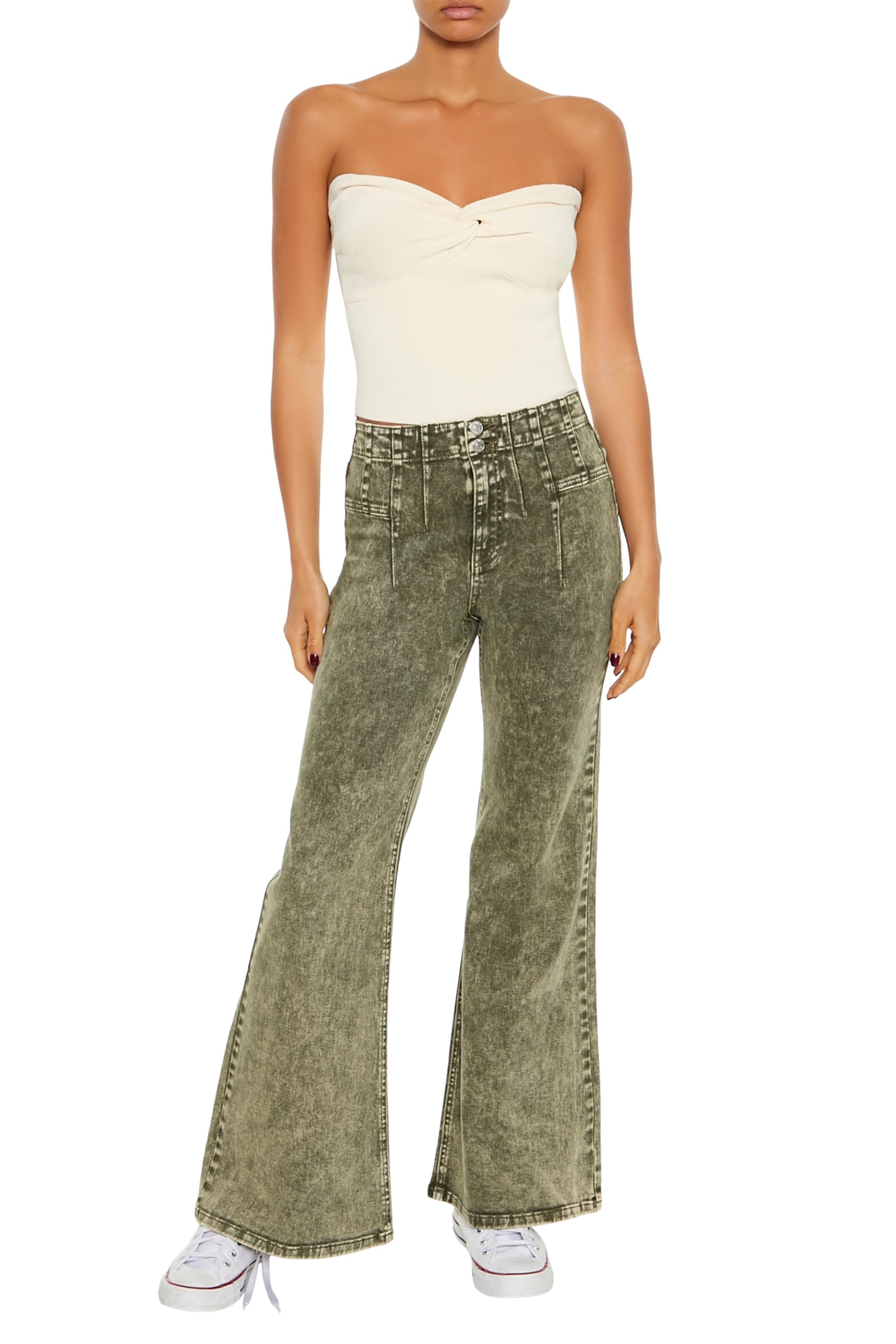 Forever 21 Womens Acid Wash Twill Flare Pants