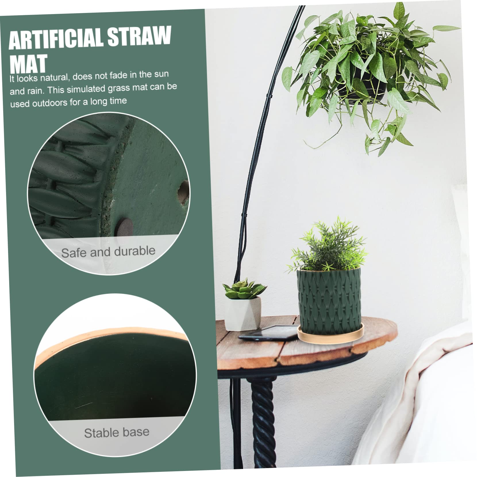 TOYANDONA Pot de Fleurs en Ciment avec Plateau Texture Agréable et Finition Soignée Style Européen Tressé Imitation Rotin, Jardinière Créative pour Plante D'intérieur ou Extérieur