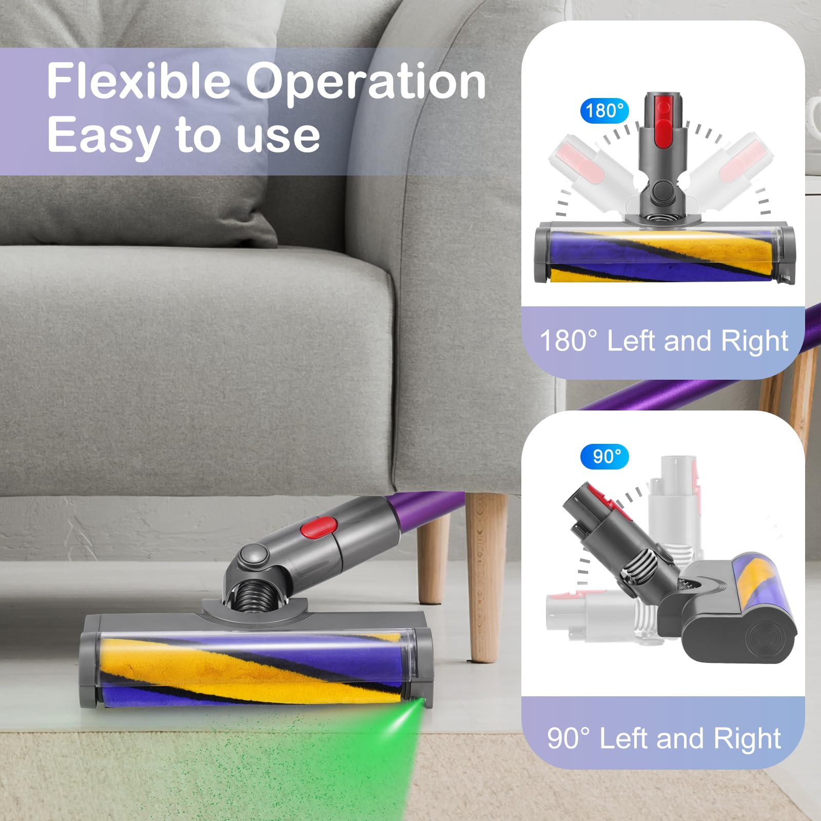 Cabezal de Cepillo Eléctrico para Dyson V7, V8, V10, V11 y V15, Cepillo del Rodillo con Luces LED para Revelar el Polvo Invisible y Rodillo Suave para una Limpieza Eficaz en Suelos Duros