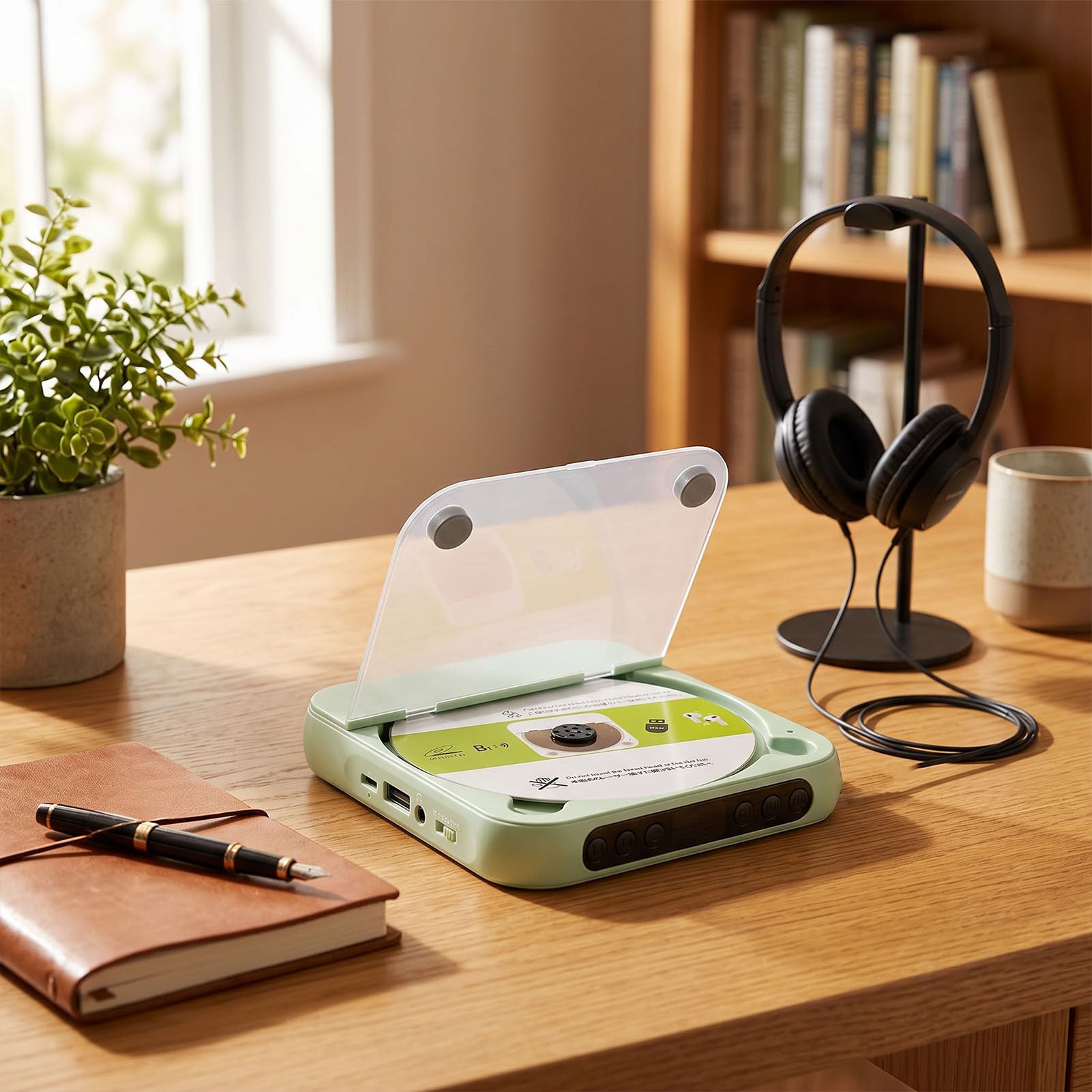 Bewinner Lettore CD Portatile con Trasmettitore Bluetooth 5.3, Doppi Altoparlanti Stereo, Display LCD, Batteria Ricaricabile da 2000 MAh, Riproduzione USB MP3, Cuffie Incluse per Casa,