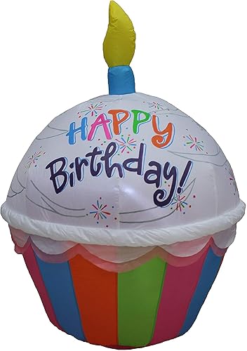 Miniatura 3 de Paquete de dos decoraciones para fiesta de cumpleaños, incluye pastel inflable de feliz cumpleaños de 6 pies de alto con velas y 4 pies de alto